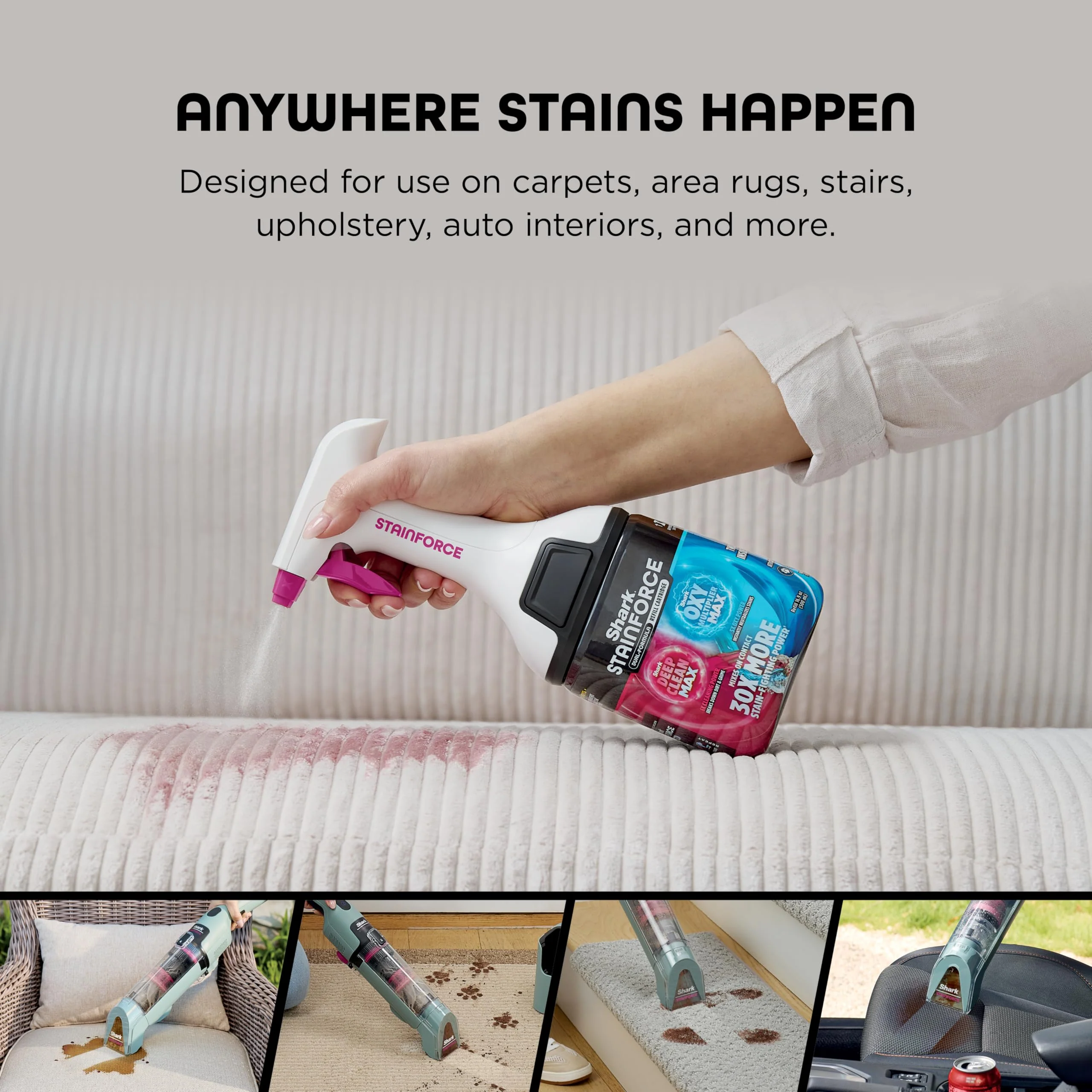 Shark StainForce Dual-Formula Refill Cartridge, Value 2-pack, Stain & Odor Remover for Shark StainForce Portable Stain Cleaner, for Carpet, Area Rug, Upholstery, Cars, 2x 16.9oz, BNDHXCM500 - Image 6