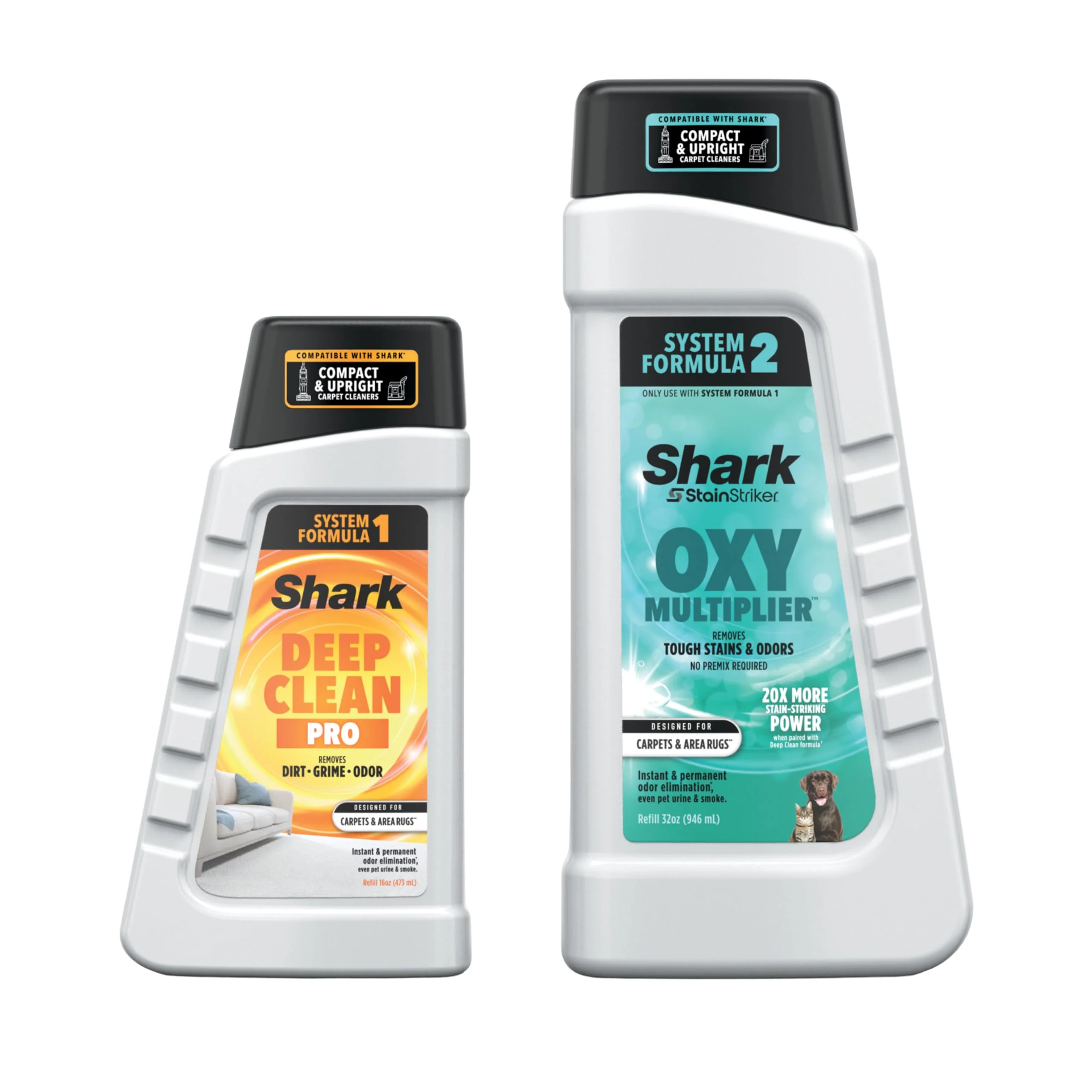 Shark StainStriker Cleaning Solution Bundle for Portable Cleaners, Carpet and Area Rug Formula, Instantly Eliminates Odors, Includes 32 oz OXY Multiplier and 16 oz Deep Clean Solution, PXCMBUNDLE