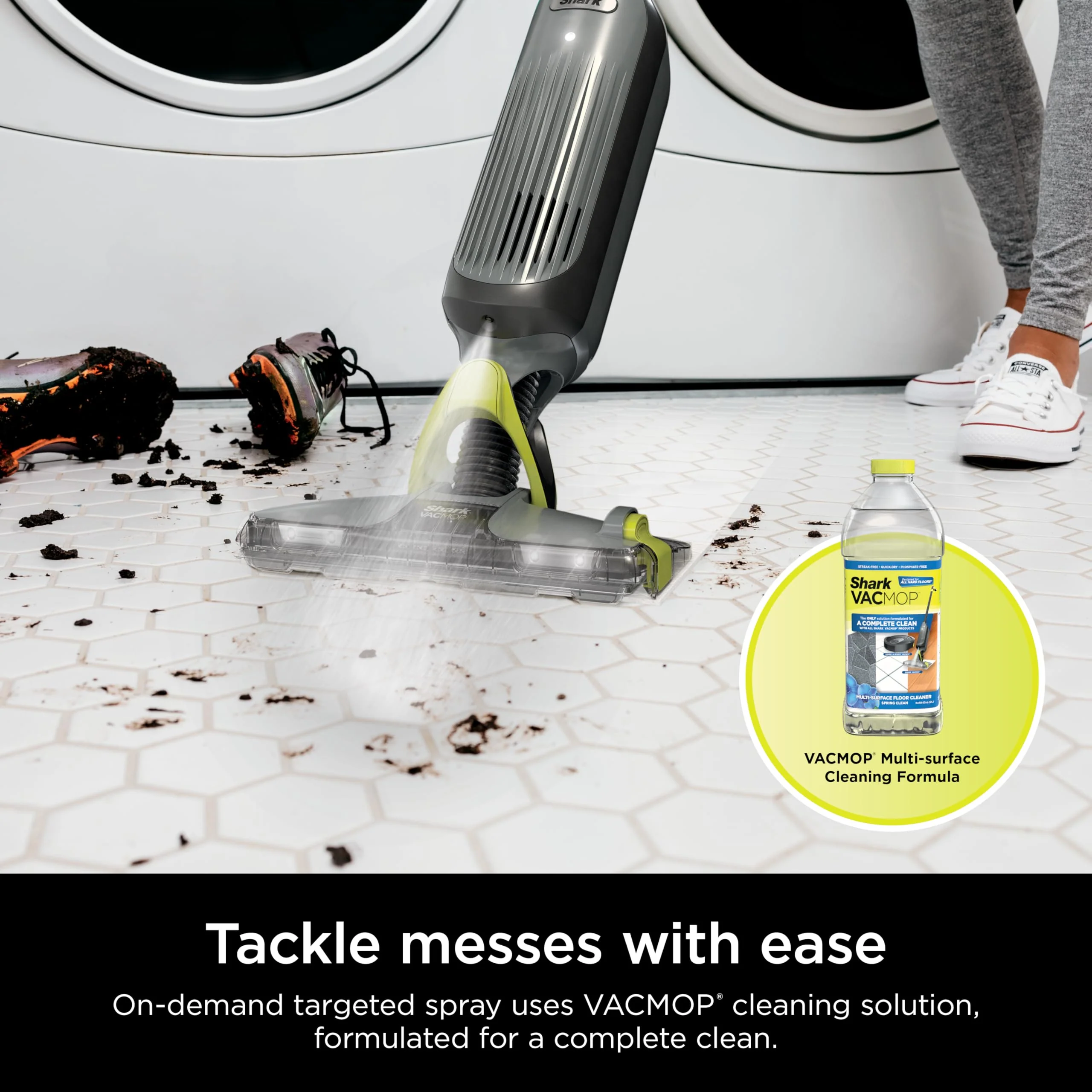 Shark VACMOP Cordless Hard Floor Cleaner, Vacuum and Spray Mop, Powerful Suction, Lightweight, LED Headlights, Includes 4 Disposable Pads, 12oz Multi-Surface Cleaning Solution, Gray, VM252 - Image 6