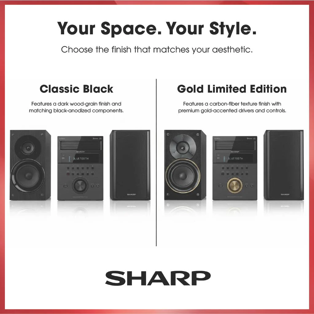 Sharp XL-BH250 Limited Edition 5-Disc Bluetooth Speaker System with USB, AM/FM, and Champagne Gold/Carbon Fiber Finish - Image 4