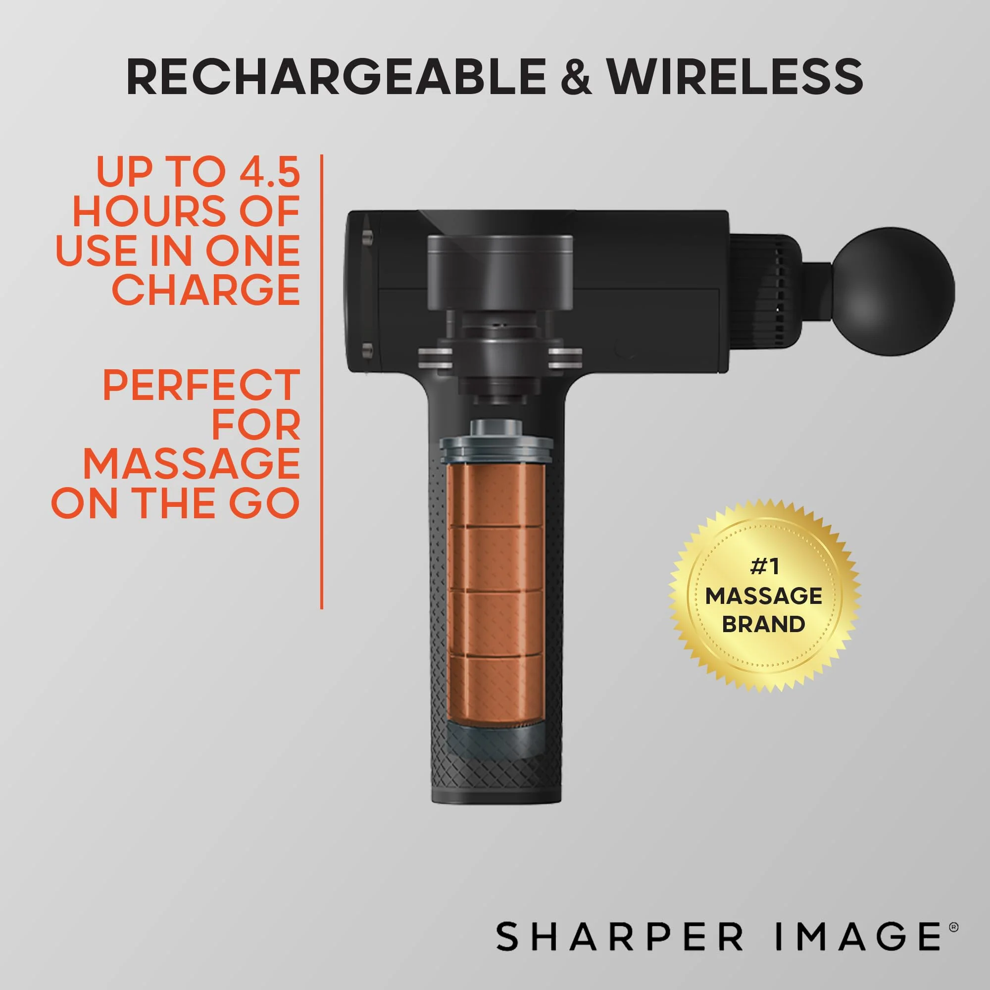 Sharper Image Deep Tissue Percussion Massage Gun, Powerboost Rechargeable Handheld Massager, 6 Adjustable Speeds, 5 Attachment Heads & Carrying Case, Full Body Muscle Pain Relief, Black - Image 7