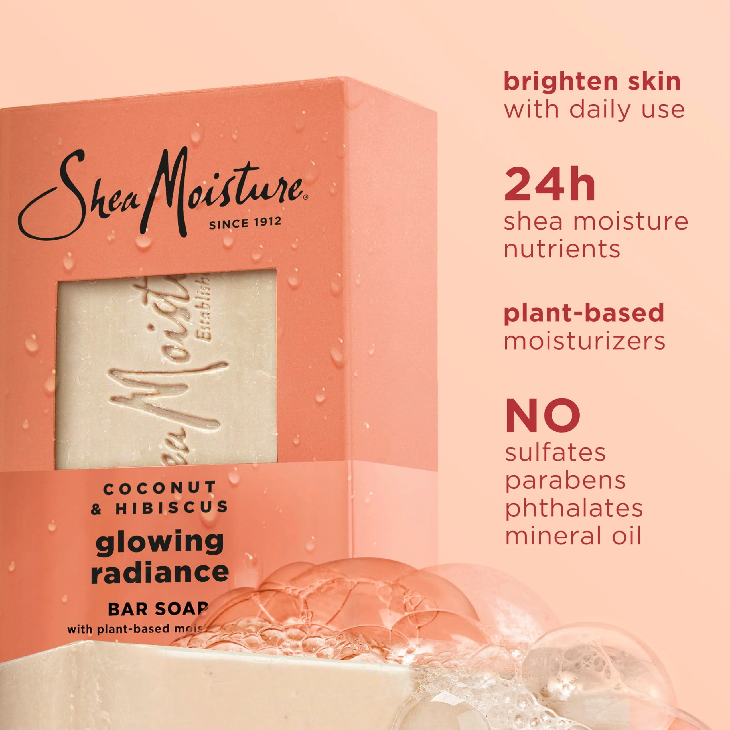 SheaMoisture Bar Soap Coconut and Hibiscus 4 Count Glowing Radiance Glowing Radiance bar soap with 24h shea moisture nutrients for Healthy, Glowing Skin 8 oz - Image 5