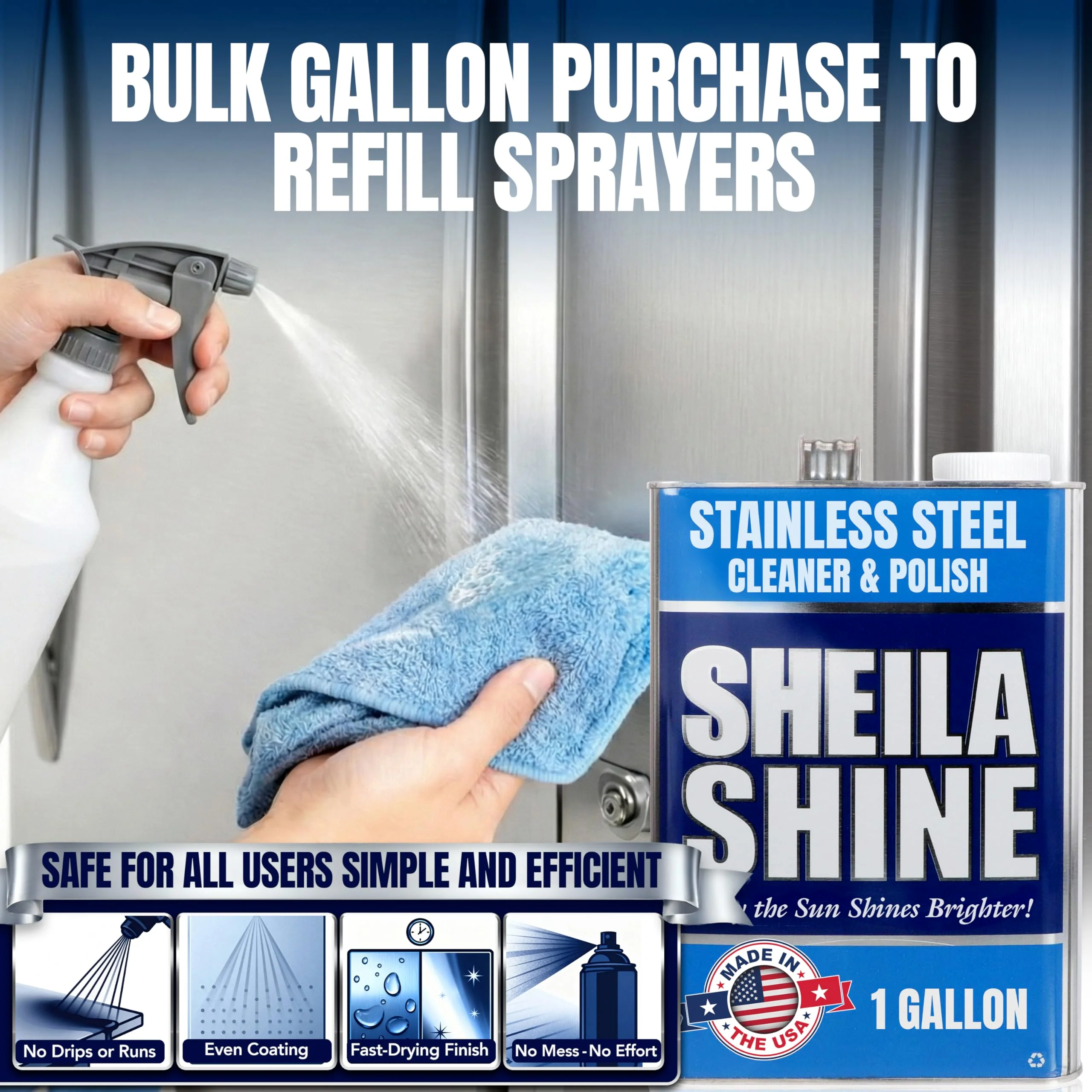 Sheila Shine 1 Gallon Stainless Steel Cleaner and Polish - Cleans, Polishes & Protects Kitchen Appliances, Refrigerators, Sinks, Ovens & Grills - Stainless Steel Sink Cleaner - Image 4