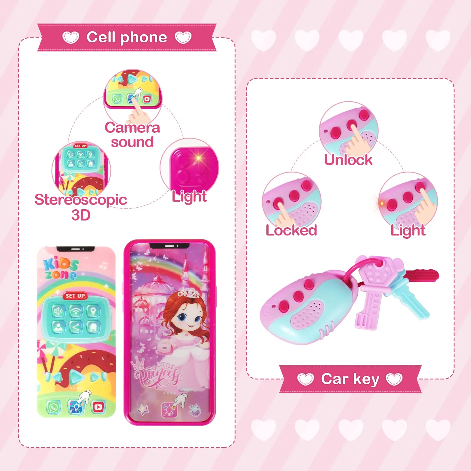 Shemira Play Purse for Little Girls, Princess Pretend Toys for Girls 3 4 5 6 7 8 Years Old, Christmas & Birthday Gift for Kids Age 3-5 4-6 6-8, Toddler Purse with Accessories, Kids Toy Purse,Pink - Image 6