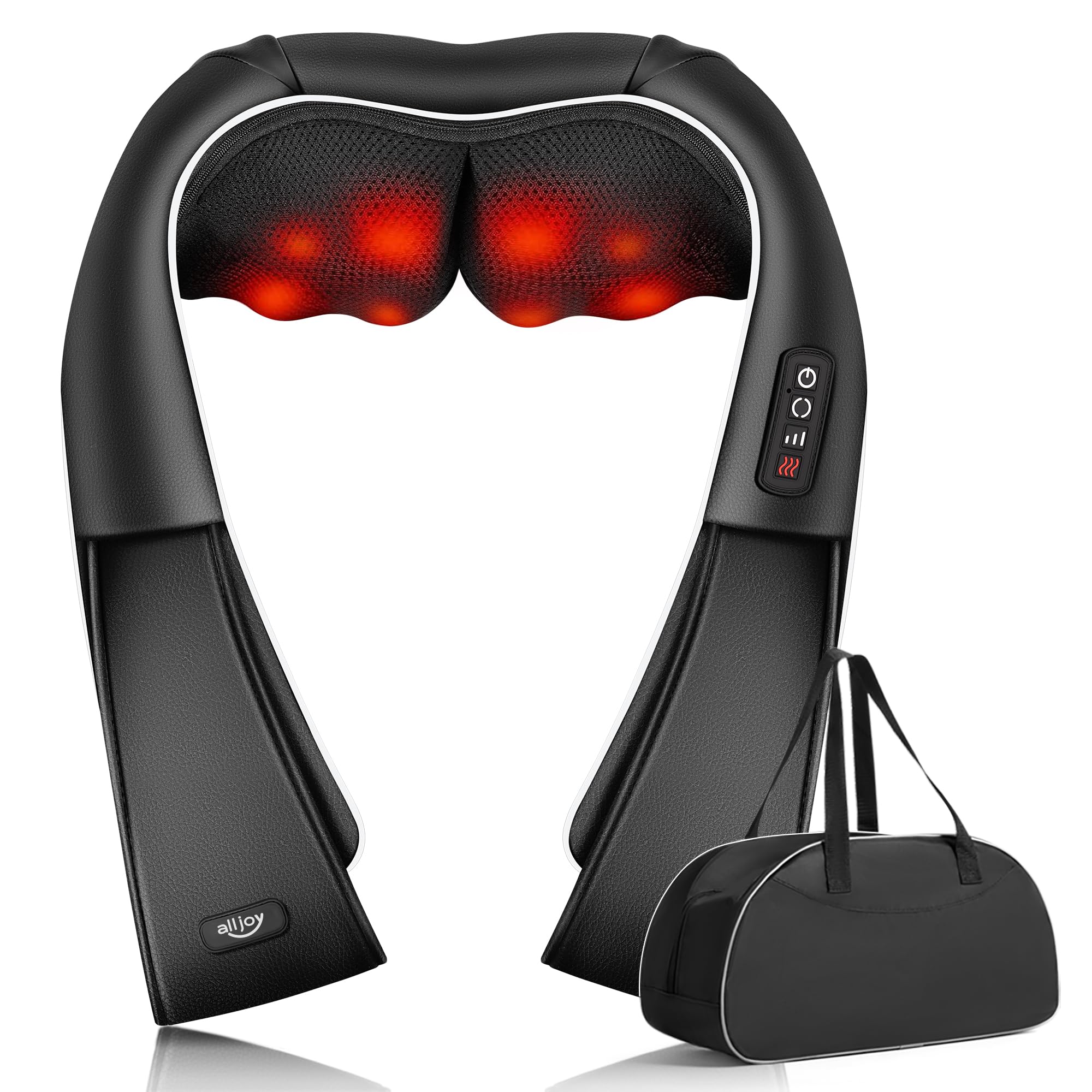 Shiatsu Back Neck Massager with Heat, Alljoy Electric Deep Tissue 3D Kneading Pillow Massege for Pain Relief & Relax Muscles, Comfort Use at Home Office (Black)