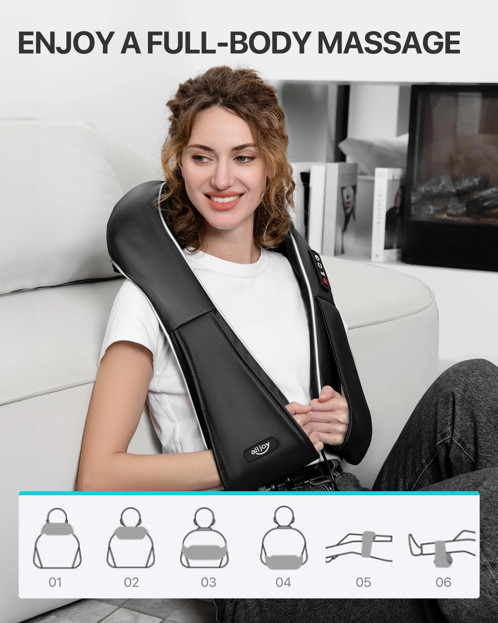 Shiatsu Back Neck Massager with Heat, Alljoy Electric Deep Tissue 3D Kneading Pillow Massege for Pain Relief & Relax Muscles, Comfort Use at Home Office (Black) - Image 4