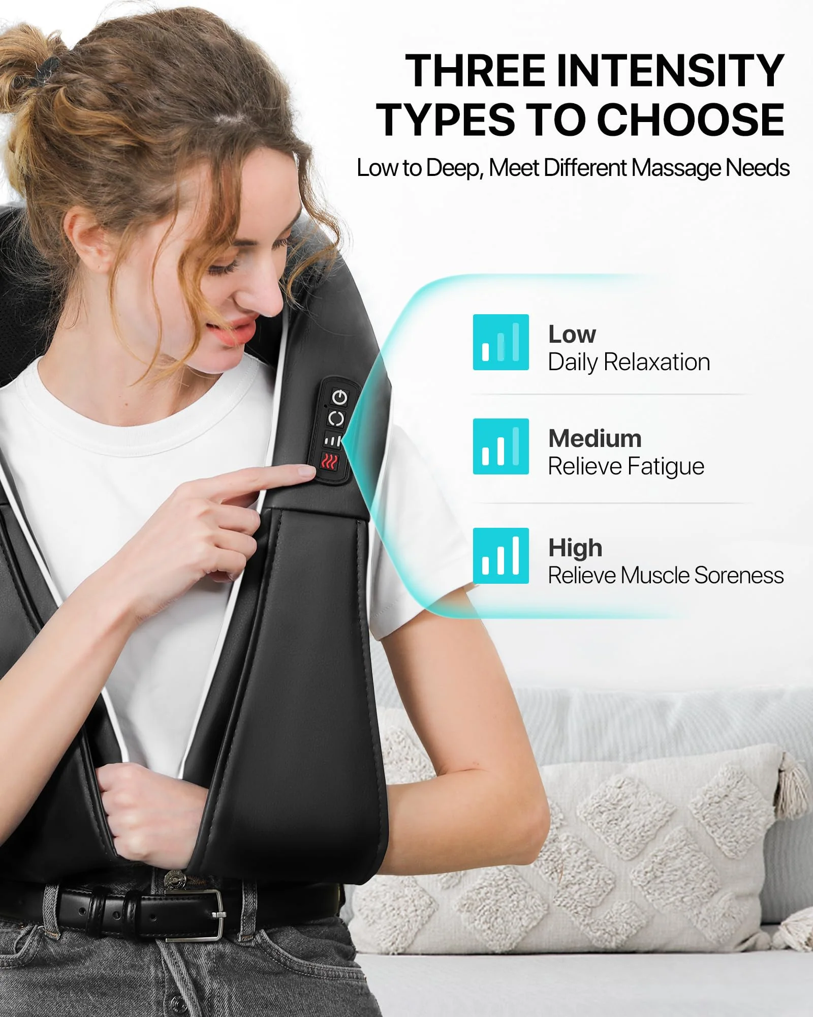 Shiatsu Back Neck Massager with Heat, Alljoy Electric Deep Tissue 3D Kneading Pillow Massege for Pain Relief & Relax Muscles, Comfort Use at Home Office (Black) - Image 7