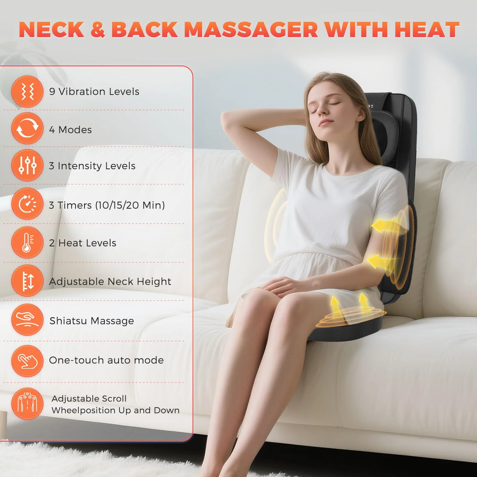 Shiatsu Neck and Back Massager with Heat, 4D Kneading Back Massager for Pain Relief Deep Tissue, Comfortable Back Massage for Chair, Massager for Home Office, Christmas Gifts for Women Men Parents - Image 10