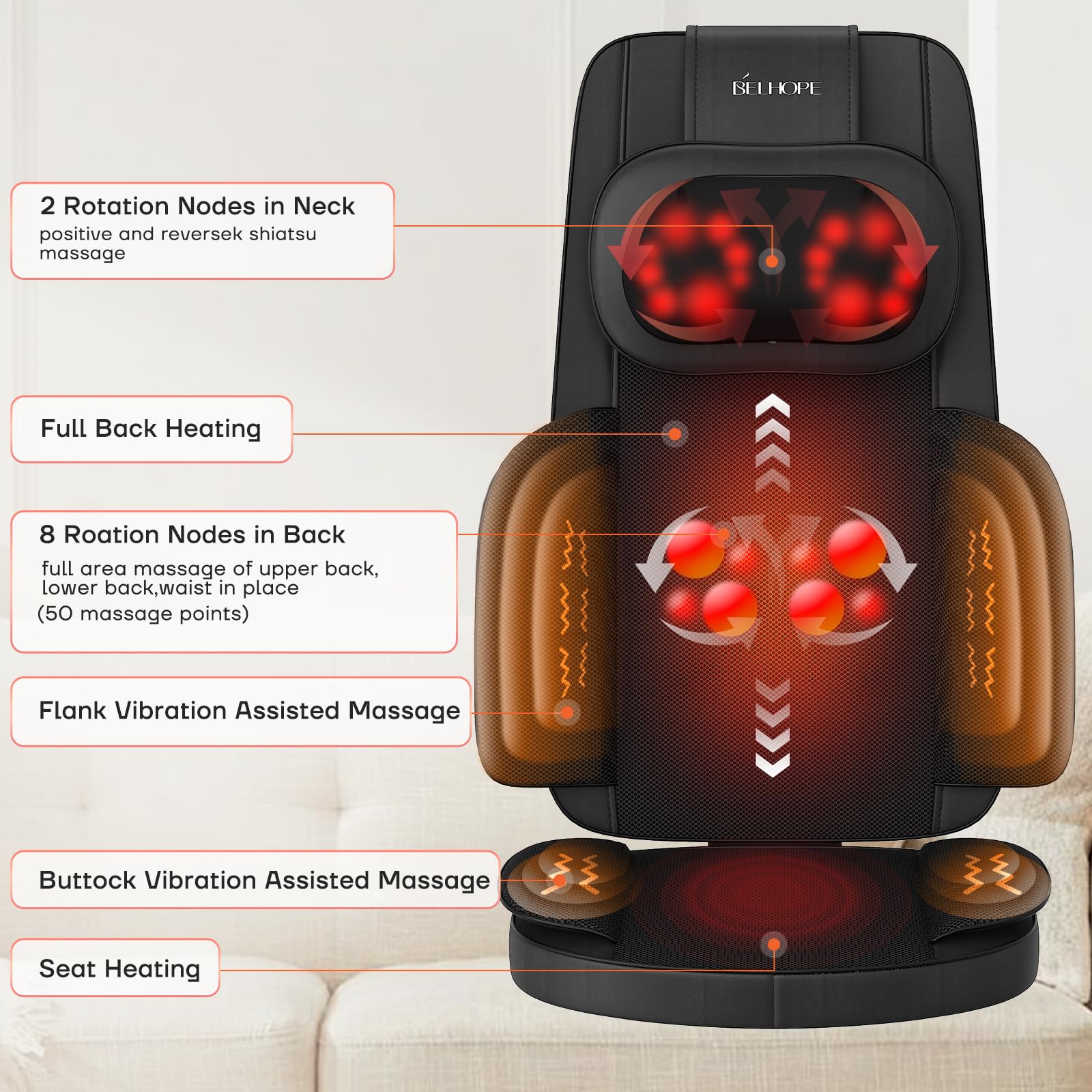 Shiatsu Neck and Back Massager with Heat, 4D Kneading Back Massager for Pain Relief Deep Tissue, Comfortable Back Massage for Chair, Massager for Home Office, Christmas Gifts for Women Men Parents - Image 8