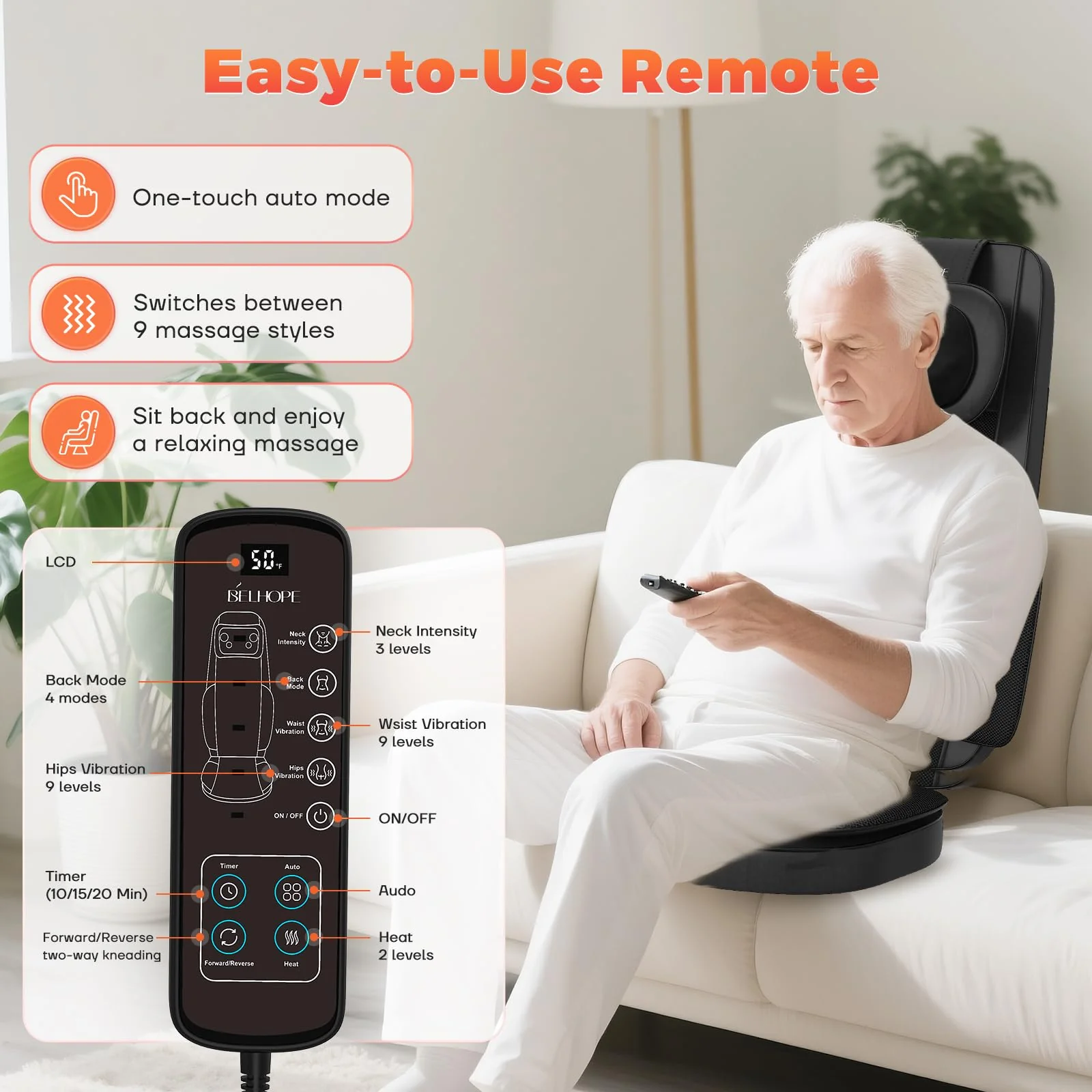 Shiatsu Neck and Back Massager with Heat, 4D Kneading Back Massager for Pain Relief Deep Tissue, Comfortable Back Massage for Chair, Massager for Home Office, Christmas Gifts for Women Men Parents - Image 9