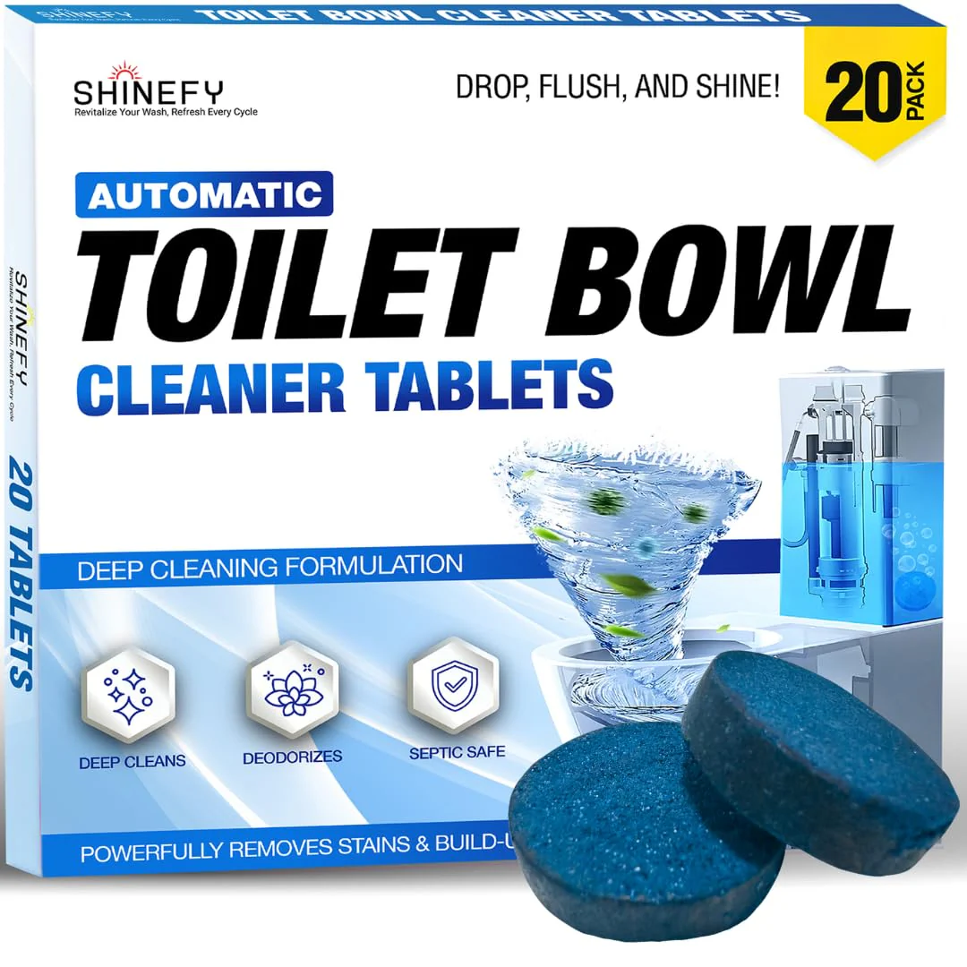 Shinefy Automatic Toilet Bowl Cleaner Tablets – 20 Tabs - Blue Gel Toilet Tank Cleaners, Hard Water Ring Remover, Septic-Safe Heavy-Duty Stain & Smell Eliminator, Toilet Cleaning & Deodorizer
