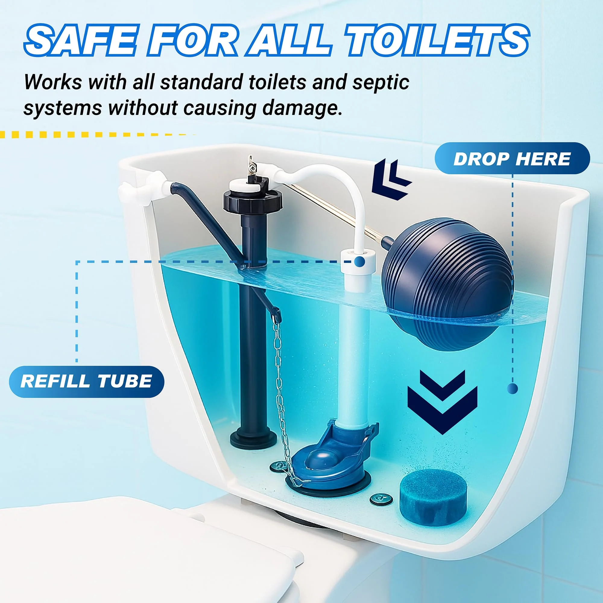 Shinefy Automatic Toilet Bowl Cleaner Tablets – 20 Tabs - Blue Gel Toilet Tank Cleaners, Hard Water Ring Remover, Septic-Safe Heavy-Duty Stain & Smell Eliminator, Toilet Cleaning & Deodorizer - Image 3