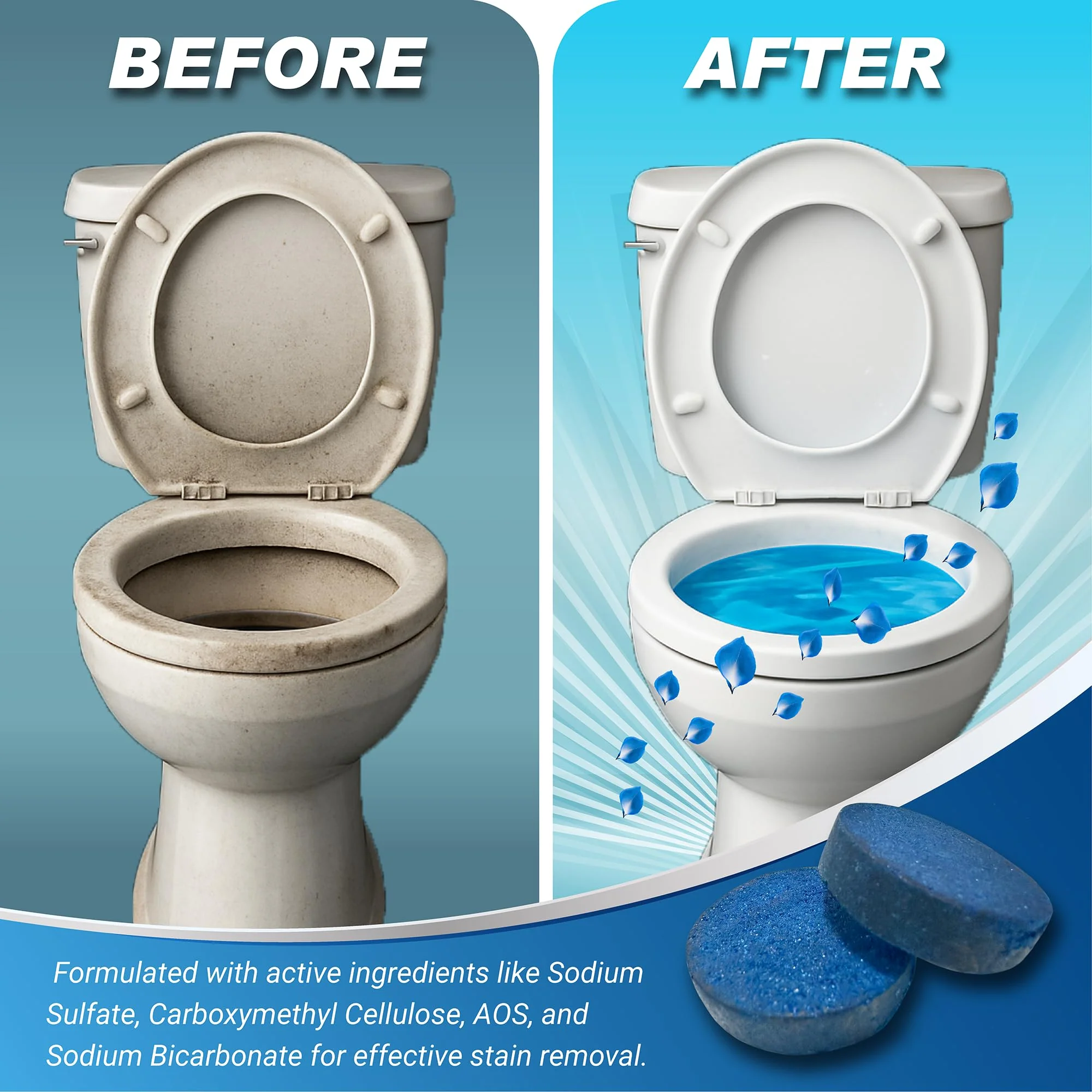 Shinefy Automatic Toilet Bowl Cleaner Tablets – 20 Tabs - Blue Gel Toilet Tank Cleaners, Hard Water Ring Remover, Septic-Safe Heavy-Duty Stain & Smell Eliminator, Toilet Cleaning & Deodorizer - Image 5