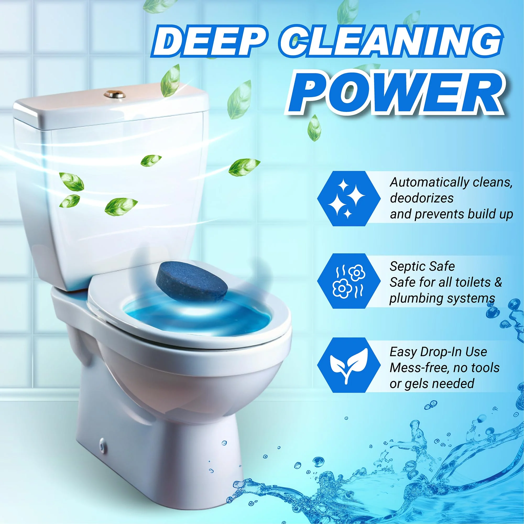 Shinefy Automatic Toilet Bowl Cleaner Tablets – 20 Tabs - Blue Gel Toilet Tank Cleaners, Hard Water Ring Remover, Septic-Safe Heavy-Duty Stain & Smell Eliminator, Toilet Cleaning & Deodorizer - Image 6
