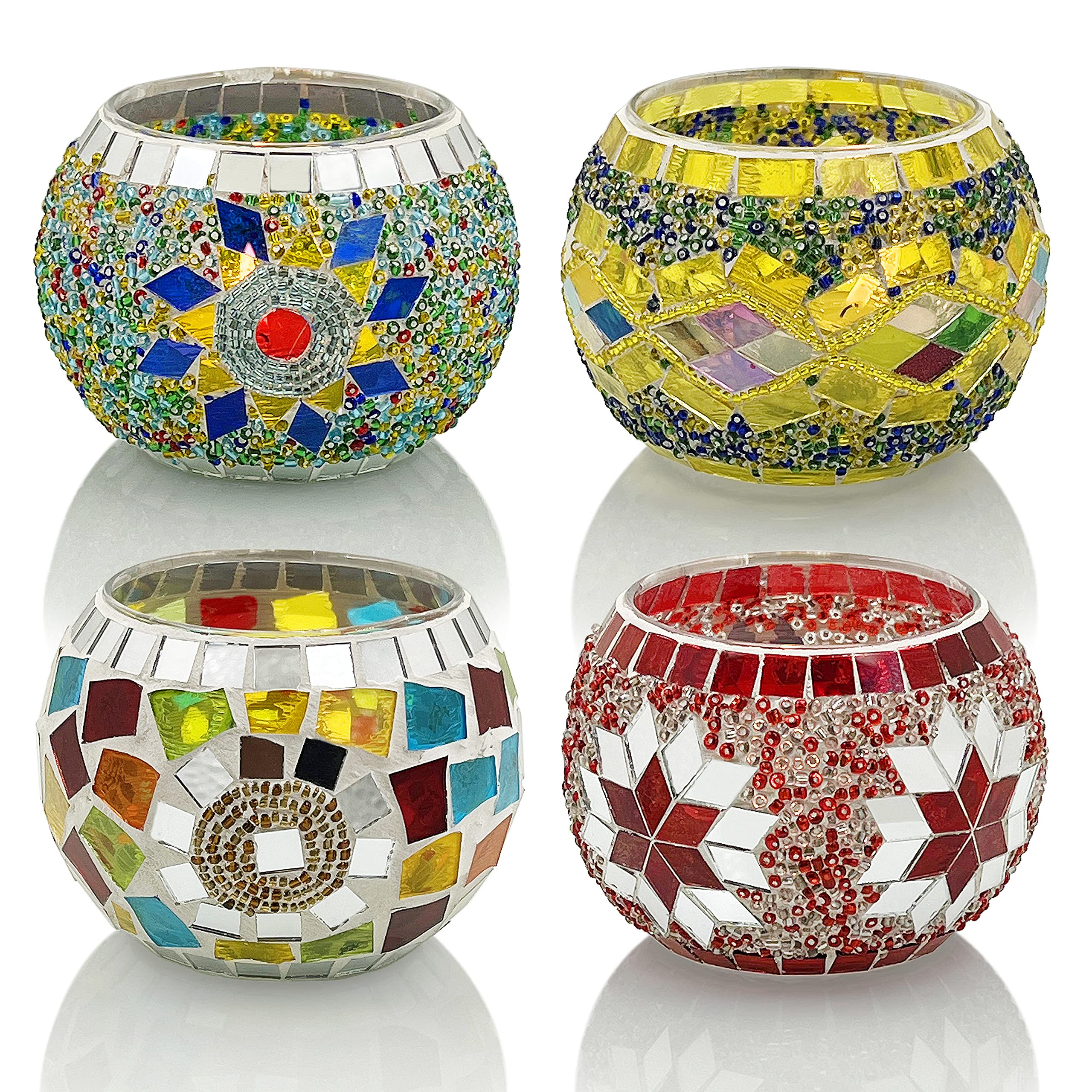 SHMILMH Glass Candle Holder Set of 4, Diwali Gift Votive Candle Holders Handmade Mosaic Glass Tealight Holders Diwali Christmas Table Decorations for Home - Image 9