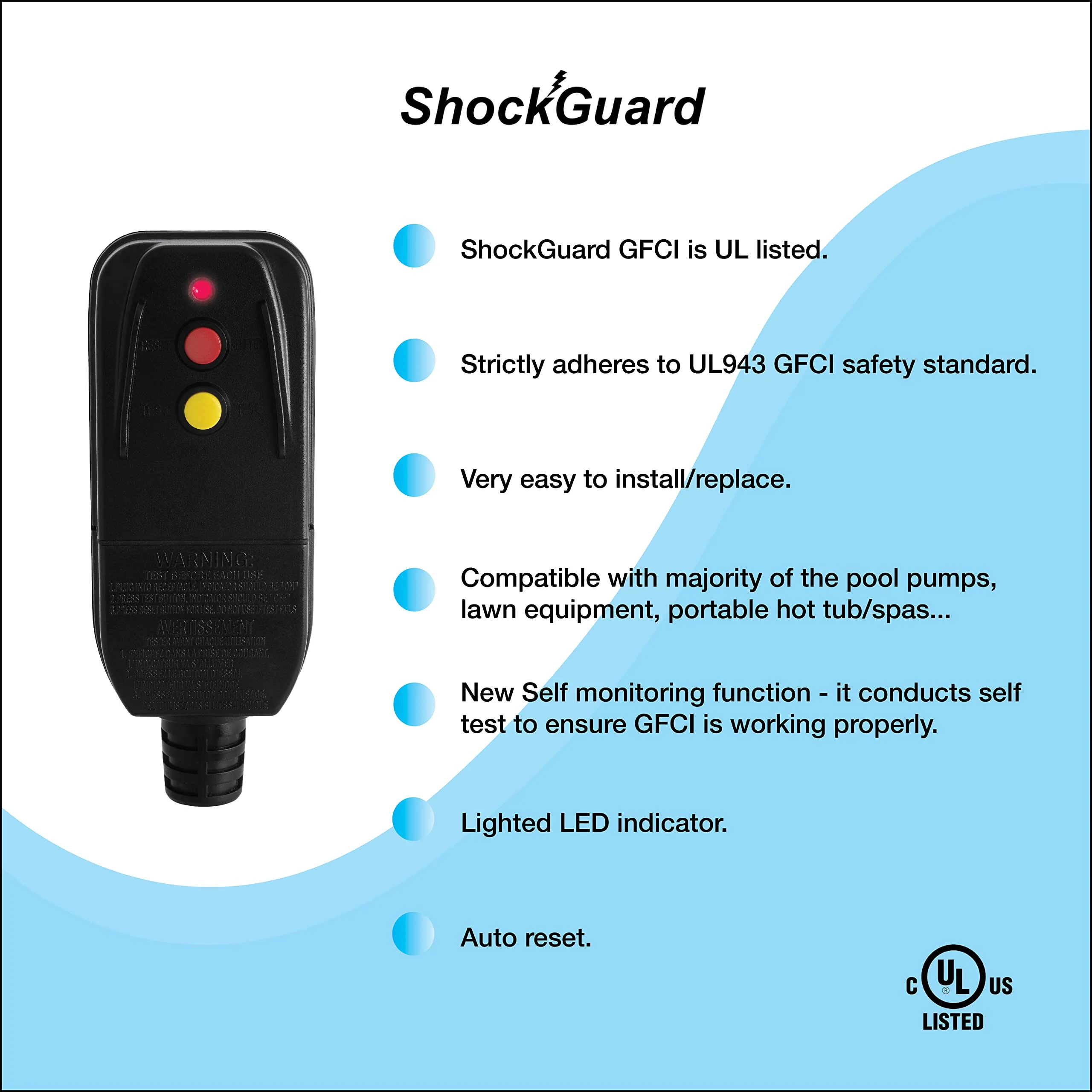 ShockGuard GFCI Replacement Plug Assembly 3-Prongs for Pressure Washer, Inflatable Pool Pump, Above Ground Plug-n-Play hot tub - Image 4