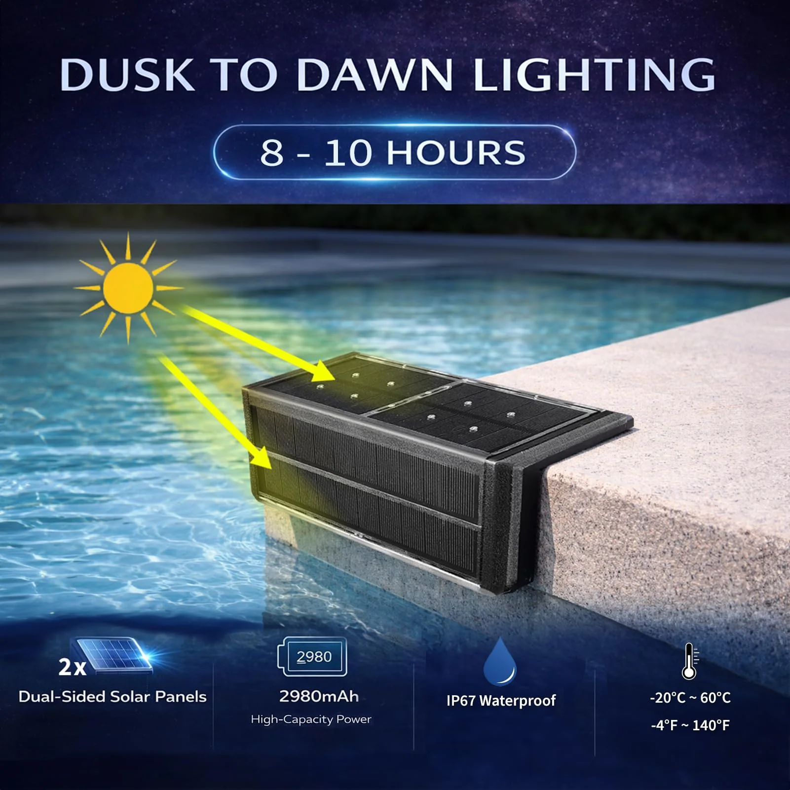 SHONELIGHTING Solar Pool Lights, Poolside Lights for Inground Pool, Ultra-Thin 2-Way LEDs for Edge & Deck, Heavy Duty Stainless Steel Outdoor Waterproof for Swimming (Warm White, 6PK) - Image 5