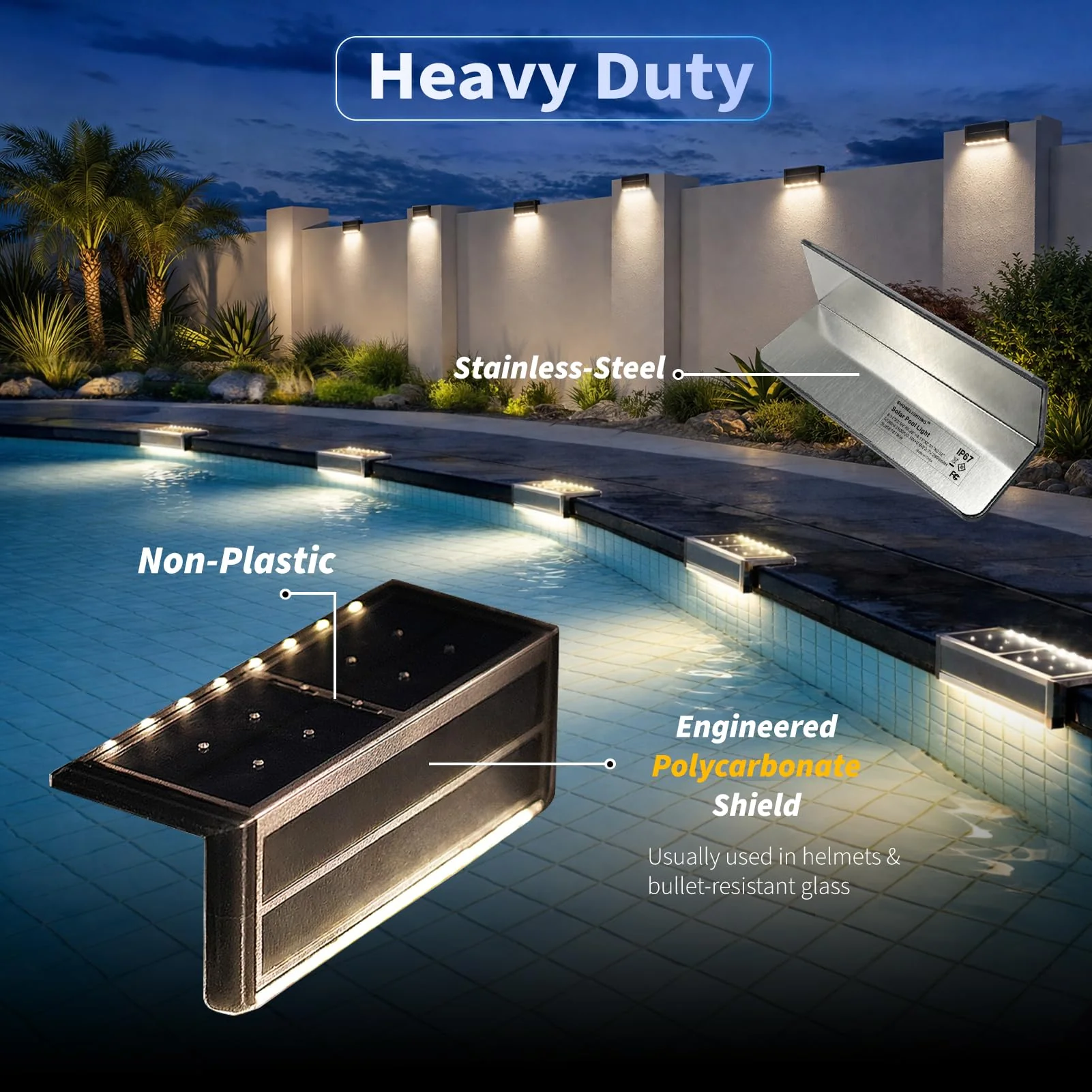 SHONELIGHTING Solar Pool Lights, Poolside Lights for Inground Pool, Ultra-Thin 2-Way LEDs for Edge & Deck, Heavy Duty Stainless Steel Outdoor Waterproof for Swimming (Warm White, 6PK) - Image 6
