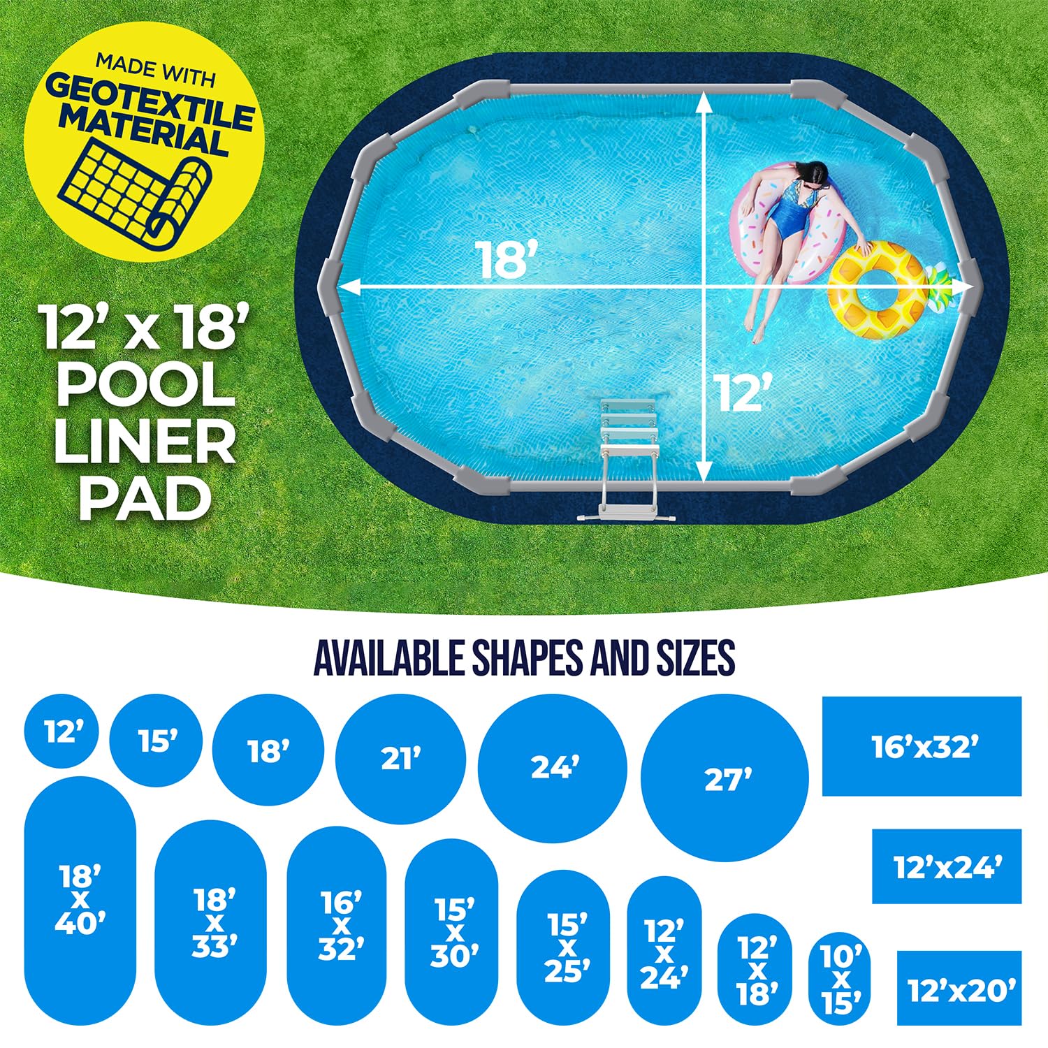 Shop Square 12-Foot-by-18-Foot Oval Pool Liner Pad for Above Ground Pools - Under Pool Padding, Above Ground Pool Pad, Puncture Protection, Extend Liner Life, Durable Geotextile Material - Image 5