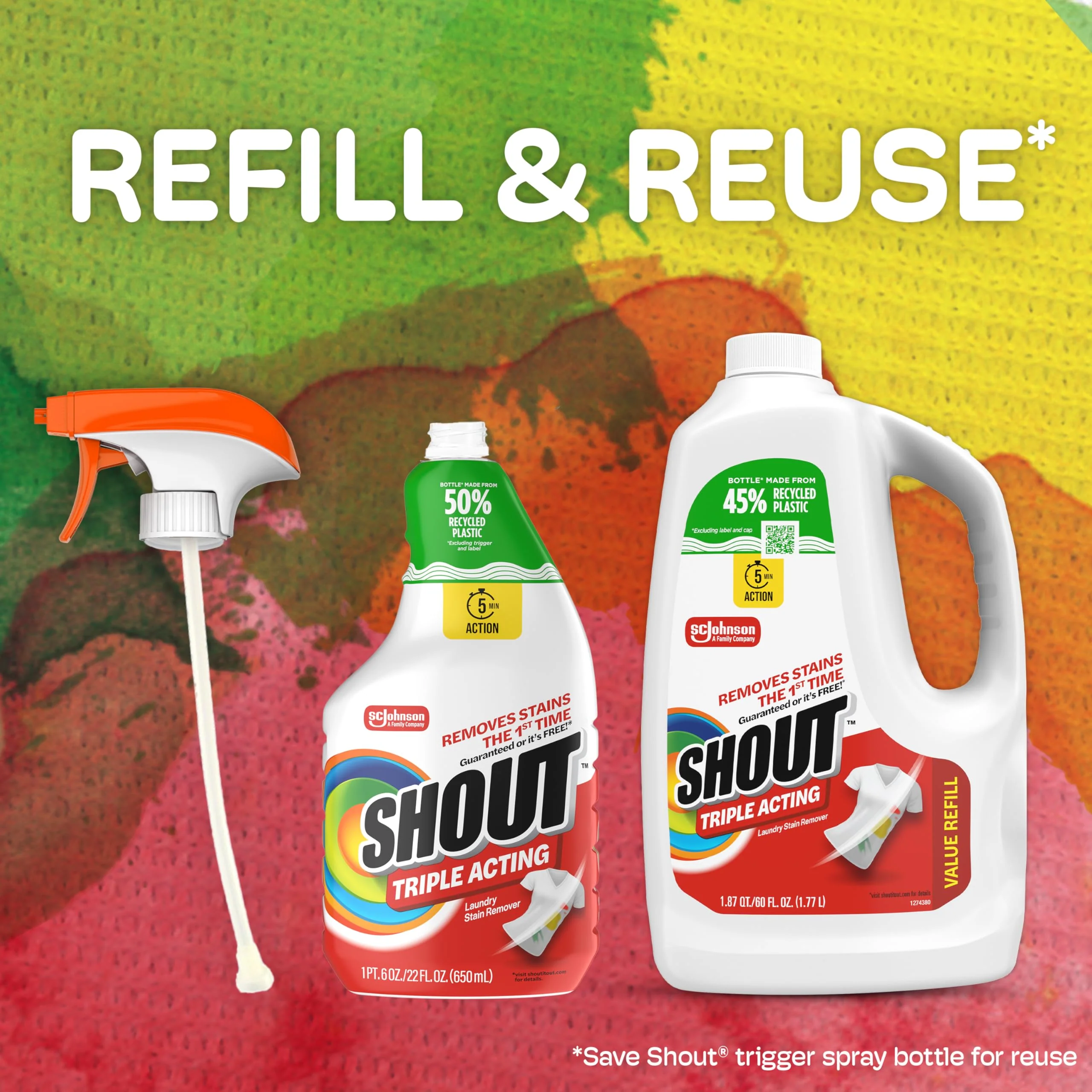 Shout Triple-Acting Laundry Stain Remover for Everyday Stains Liquid Refill, 60 fl oz - Pack of 6 - Image 9