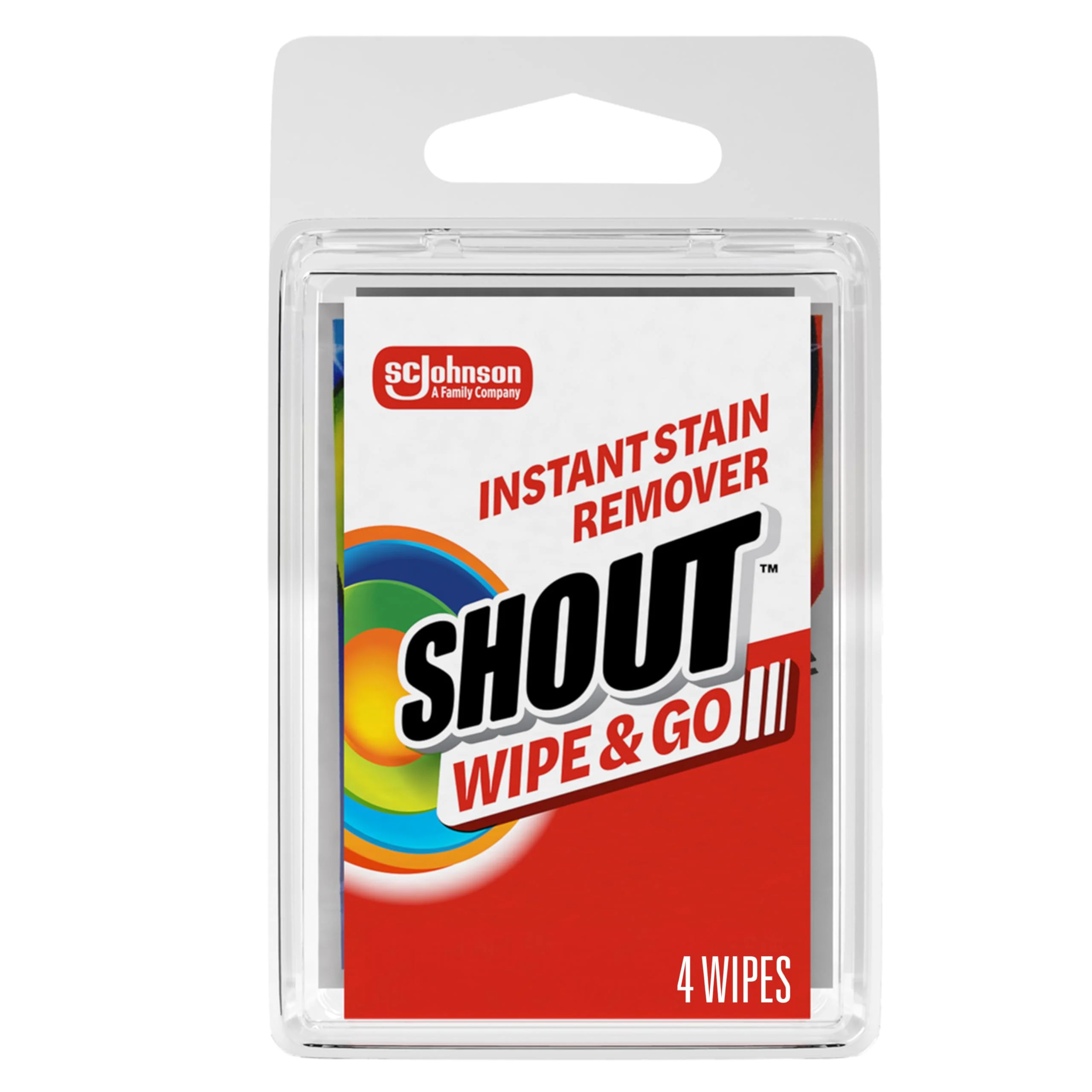 Shout Wipe & Go Instant Stain Remover Wipes, No Wash Required, Safe on Colorfast Washables, Travel & Baby Diaper Bag Essentials, Removes Grass, Coffee, Makeup & More, 4 Wipes (Pack of 1)
