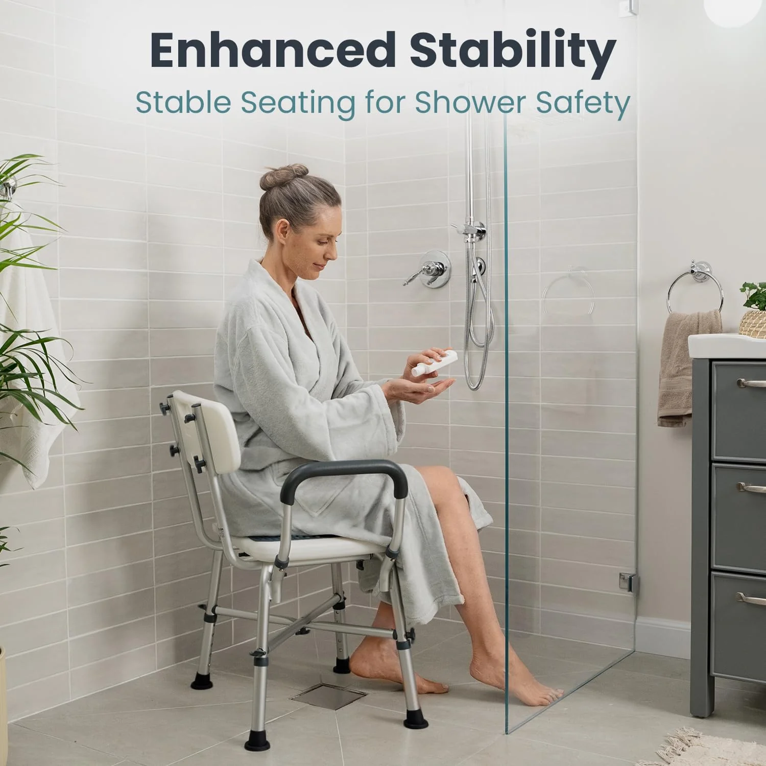 Shower Chair for Elderly and Disabled (450lb) with Padded Armrests and Back, Adjustable Height Shower Seat, Heavy Duty Shower Chairs for Inside Shower, Handicap - Teal - Image 8