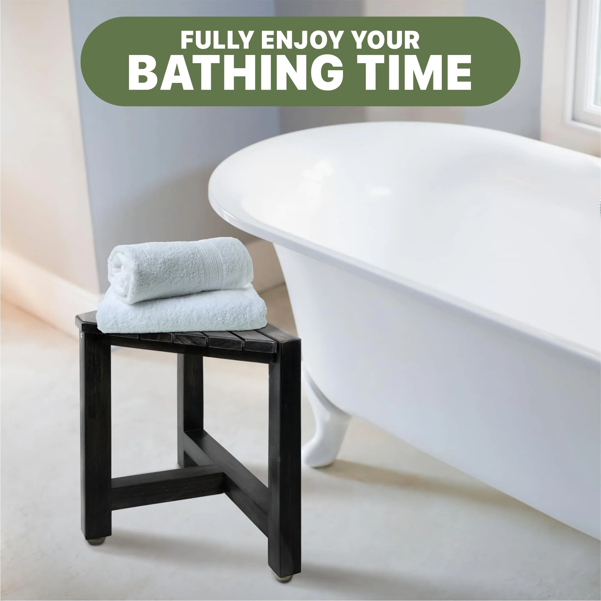 Shower Foot Rest 12 in - Shower Seat for Inside Shower - Shower Bench, Shower Stool for Shaving Legs, Corner Stool Suitable for Small Shower Spaces - Rustic Black - Image 6