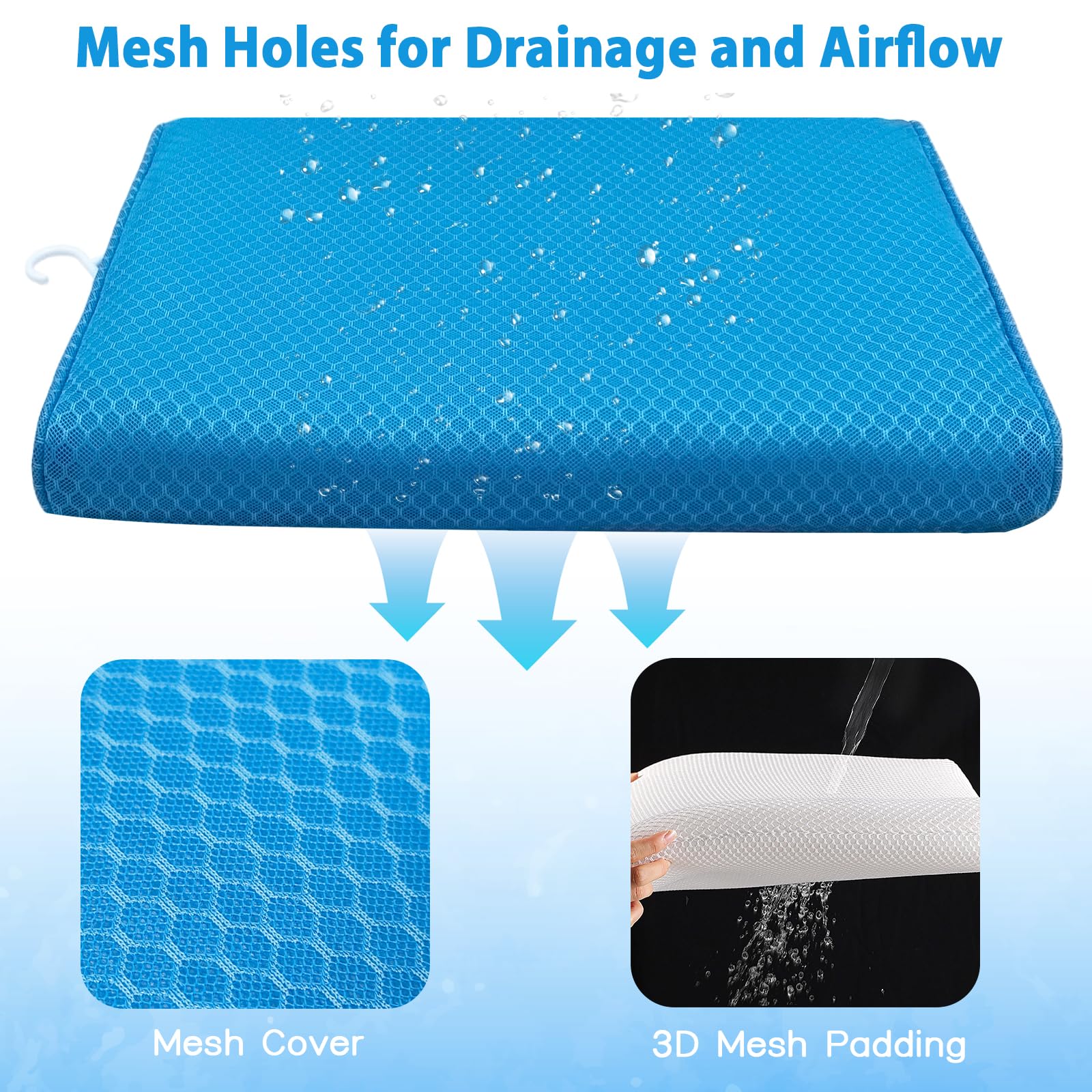 Shower Seat Cushion for Shower Chairs, Transfer Benches in Bathtub, Cushion for Sauna, 3D Mesh Pad with Hook, Slip-Resistant, Design for Elderly, Senior, Handicap & Disabled - Image 3