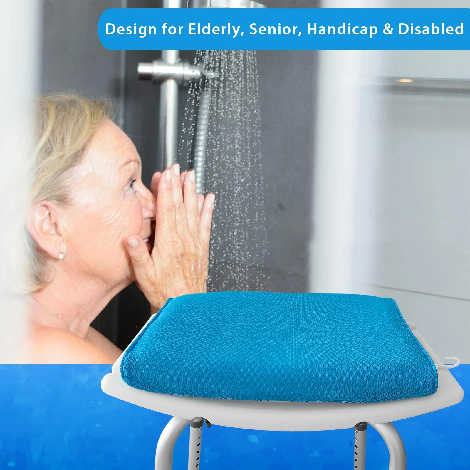 Shower Seat Cushion for Shower Chairs, Transfer Benches in Bathtub, Cushion for Sauna, 3D Mesh Pad with Hook, Slip-Resistant, Design for Elderly, Senior, Handicap & Disabled - Image 5