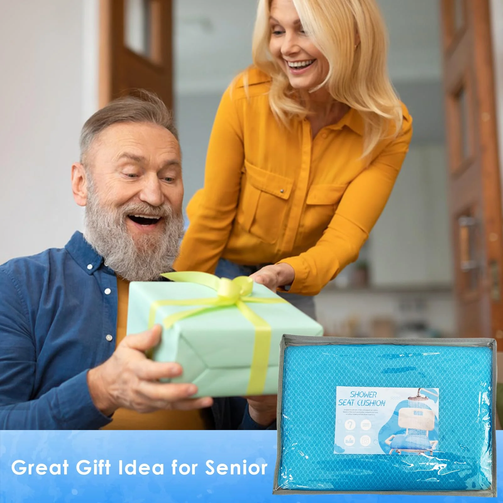 Shower Seat Cushion for Shower Chairs, Transfer Benches in Bathtub, Cushion for Sauna, 3D Mesh Pad with Hook, Slip-Resistant, Design for Elderly, Senior, Handicap & Disabled - Image 9