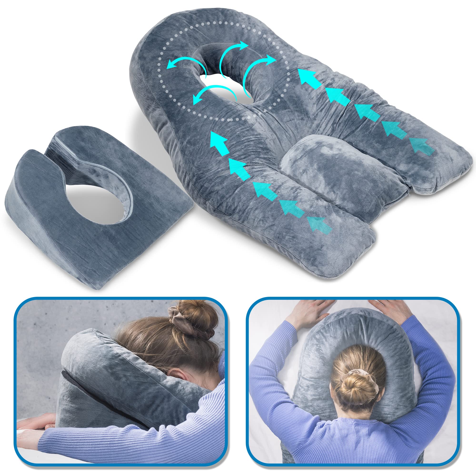 Siennal Face Down Pillow for Sleeping - for BBL or Eye Surgery Recovery - Prone Pillow for Vitrectomy, Retinal Surgery or Home Massages - CertiPUR-US® Certified Shredded Memory Foam