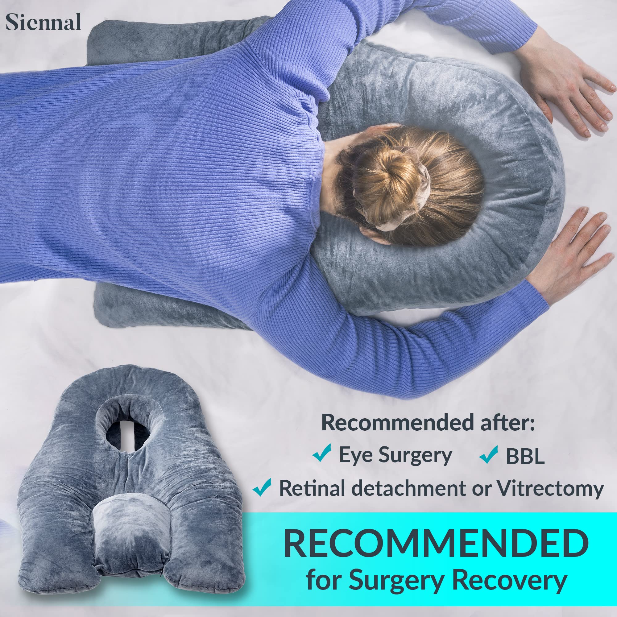 Siennal Face Down Pillow for Sleeping - for BBL or Eye Surgery Recovery - Prone Pillow for Vitrectomy, Retinal Surgery or Home Massages - CertiPUR-US® Certified Shredded Memory Foam - Image 3