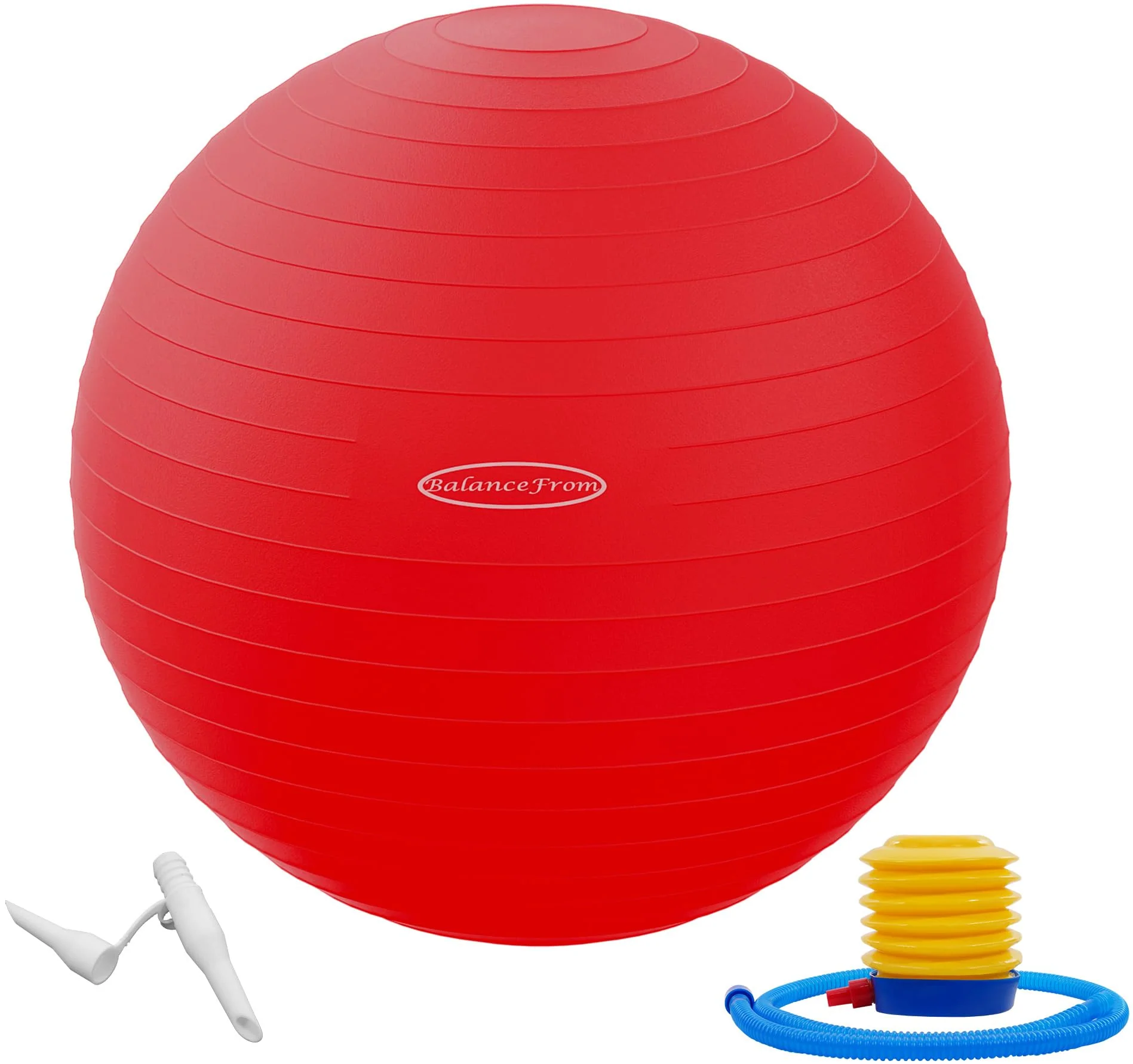 Signature Fitness Anti-Burst and Slip Resistant Exercise Ball Yoga Ball Fitness Ball Birthing Ball with Quick Pump, 2,000-Pound Capacity, Red, 22-inch, M