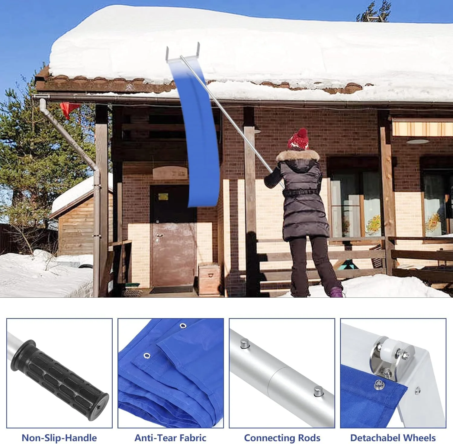 Signstek Snow Roof Rake 30ft – Snow Removal Tool with Wheels and Adjustable Extended Handle for Cedar Shake Roof, Metal, Tile Roof, Long or Low-Pitched Roofs - Image 5