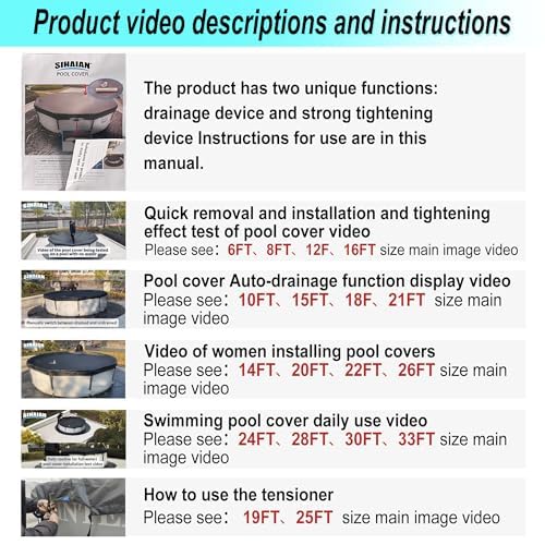 SIHAIAN 12 Ft Pool Cover, with Automatic Drain Round Pool Cover, One-Piece Quick Installation and Removal Above Ground Pool Cover, Preventing Waterlogging, UV Protected Solar Swimming Pool Cover - Image 5