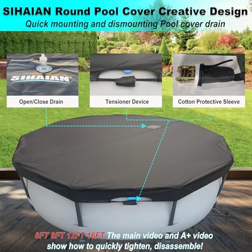 SIHAIAN 12 Ft Pool Cover, with Automatic Drain Round Pool Cover, One-Piece Quick Installation and Removal Above Ground Pool Cover, Preventing Waterlogging, UV Protected Solar Swimming Pool Cover - Image 7