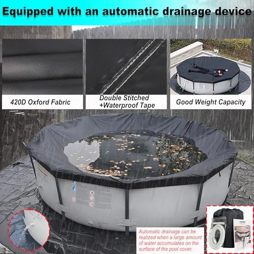 SIHAIAN 12 Ft Pool Cover, with Automatic Drain Round Pool Cover, One-Piece Quick Installation and Removal Above Ground Pool Cover, Preventing Waterlogging, UV Protected Solar Swimming Pool Cover - Image 8