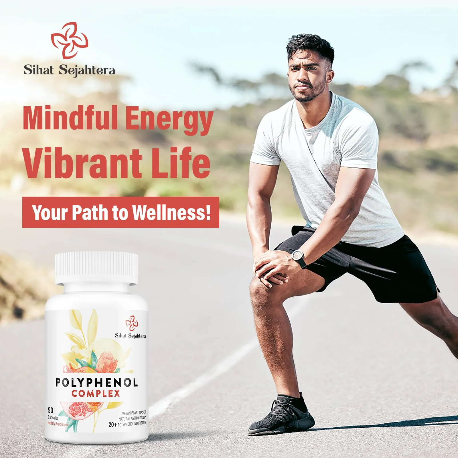 Sihat Sejahtera 67,500 MG Polyphenols Supplement - Powerful Antioxidants & Polyphenol for Age Defense, Polyphenol Superfood, Quercetin, Resveratrol, Plant-Based & Energy, Immune Support, 90 Capsules
