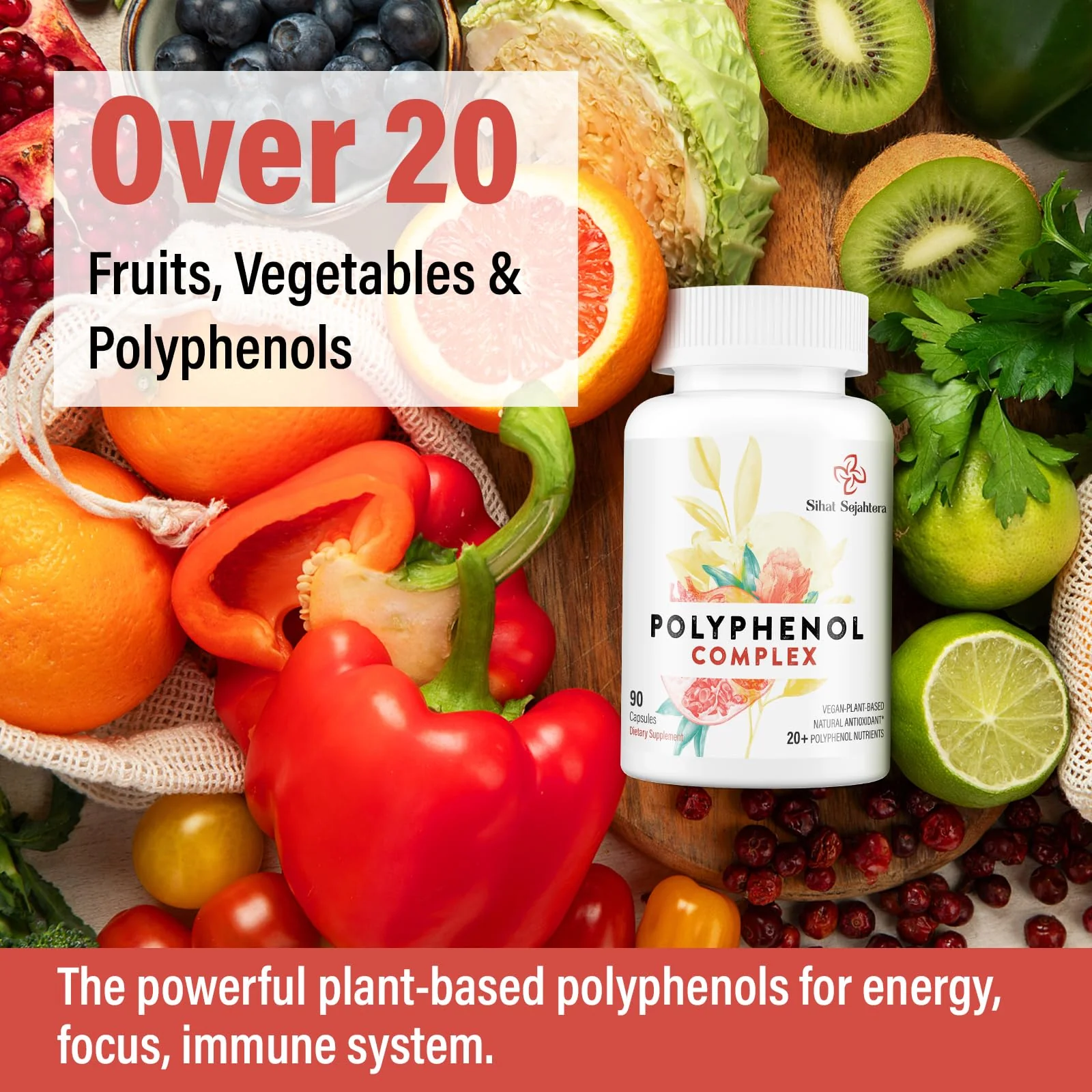 Sihat Sejahtera 67,500 MG Polyphenols Supplement - Powerful Antioxidants & Polyphenol for Age Defense, Polyphenol Superfood, Quercetin, Resveratrol, Plant-Based & Energy, Immune Support, 90 Capsules - Image 5
