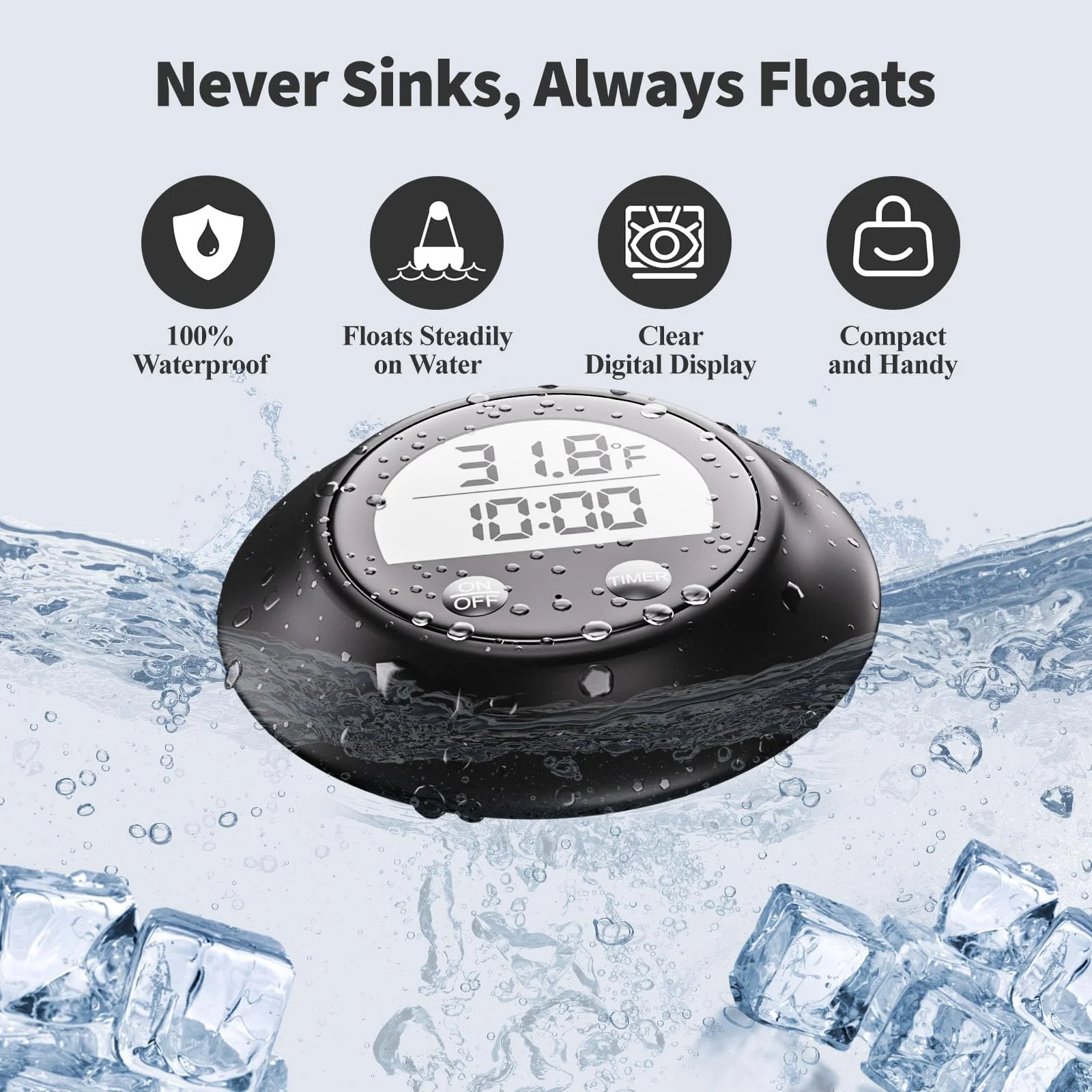 Silicone Cover Ice Bath Thermometer with Timer, Waterproof Floating Water Thermometer for Cold Plunge, Works with Ice Bath Tub Hot Tub Accurate Recovery(Black) - Image 5