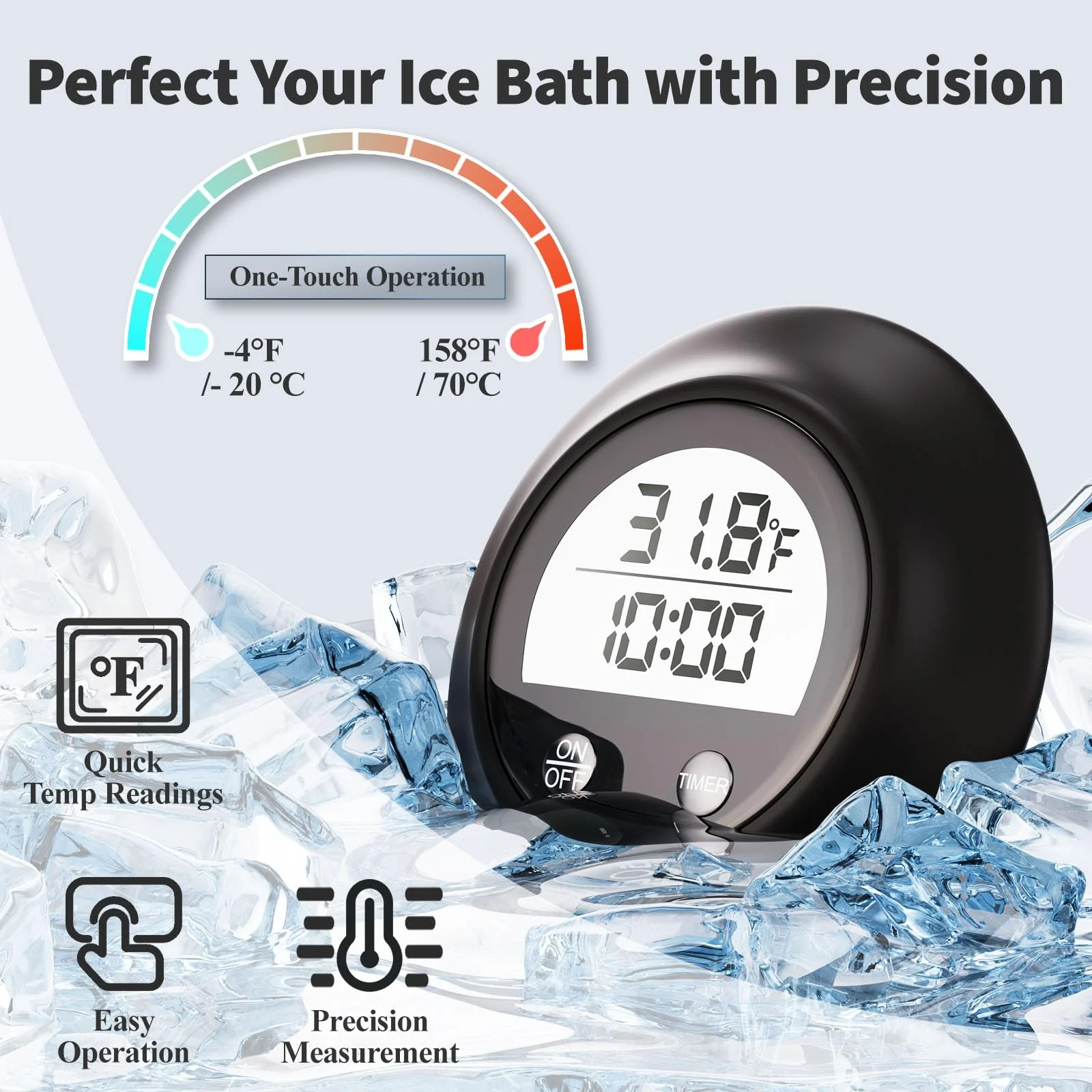 Silicone Cover Ice Bath Thermometer with Timer, Waterproof Floating Water Thermometer for Cold Plunge, Works with Ice Bath Tub Hot Tub Accurate Recovery(Black) - Image 6