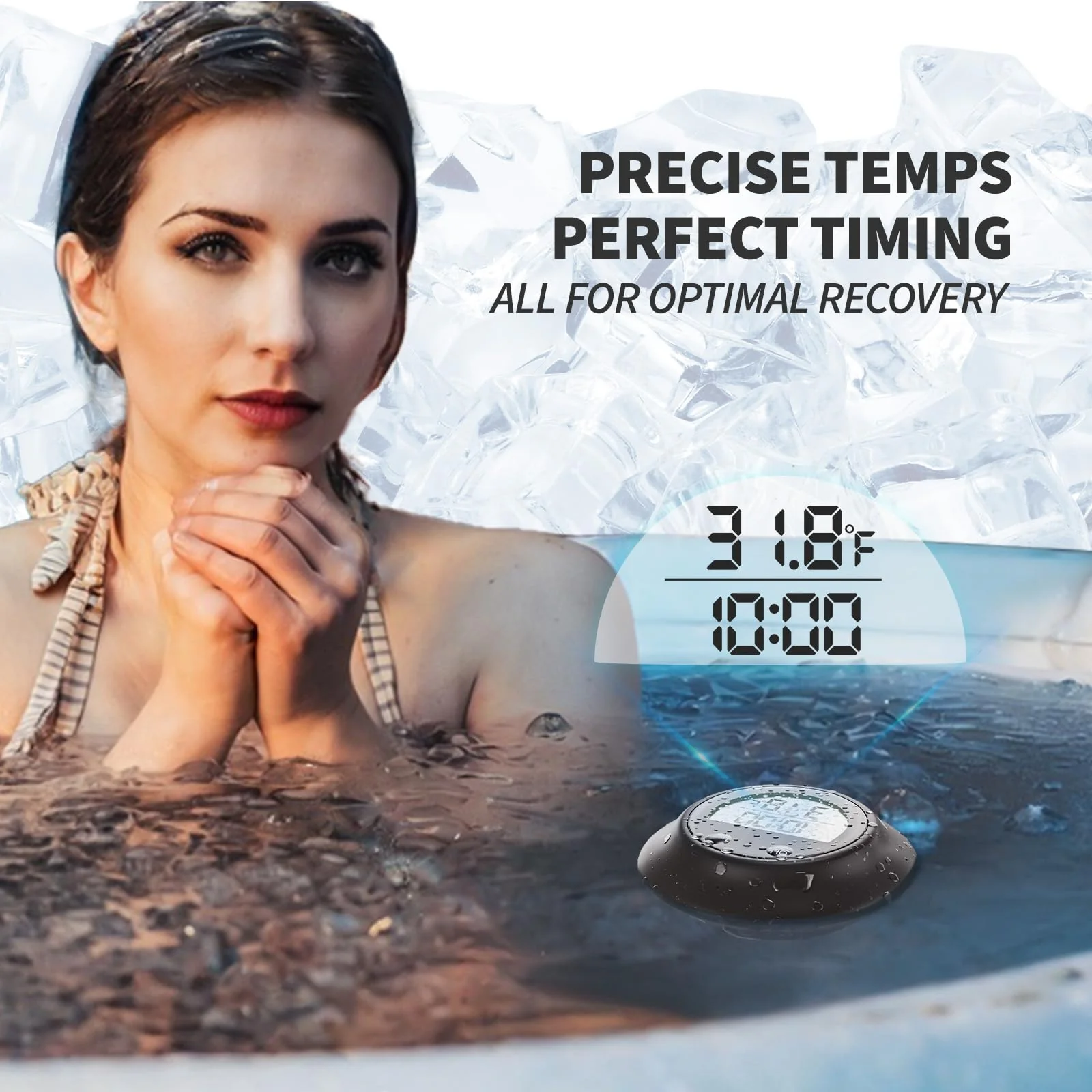 Silicone Cover Ice Bath Thermometer with Timer, Waterproof Floating Water Thermometer for Cold Plunge, Works with Ice Bath Tub Hot Tub Accurate Recovery(Black) - Image 7