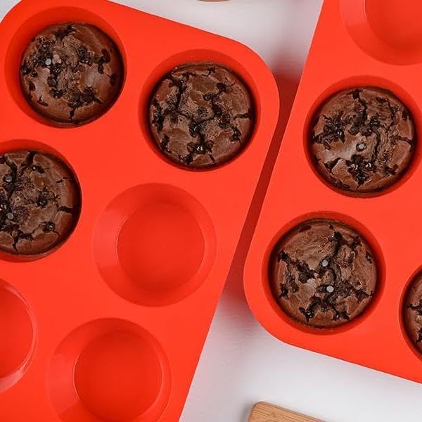 Silicone Jumbo Muffin Pan, 3.5 Inch Silicone Texas Muffin Pan 6 Cup Large Cupcake Pan Nonstick BPA Free 2 Pack Red - Image 2