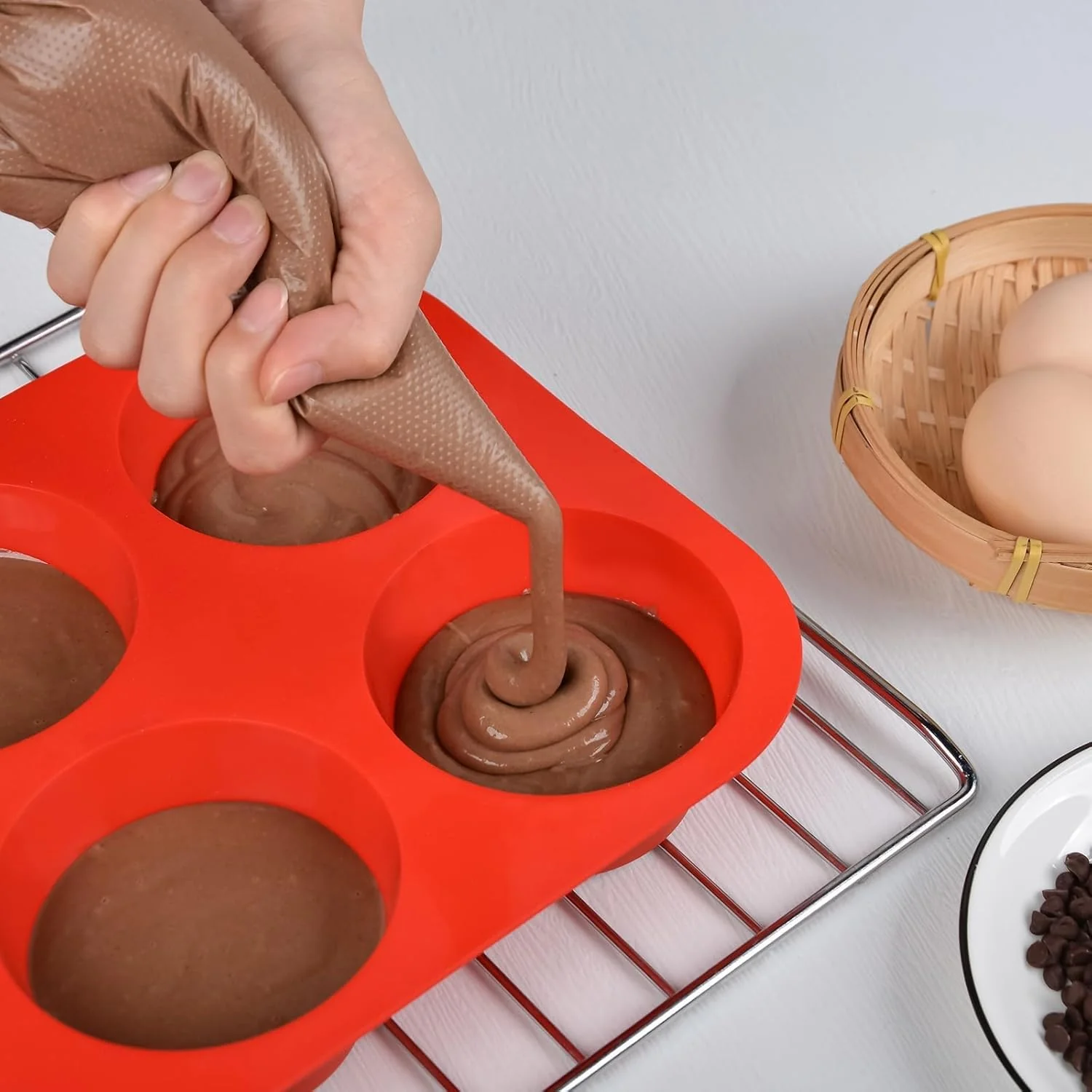 Silicone Jumbo Muffin Pan, 3.5 Inch Silicone Texas Muffin Pan 6 Cup Large Cupcake Pan Nonstick BPA Free 2 Pack Red - Image 3