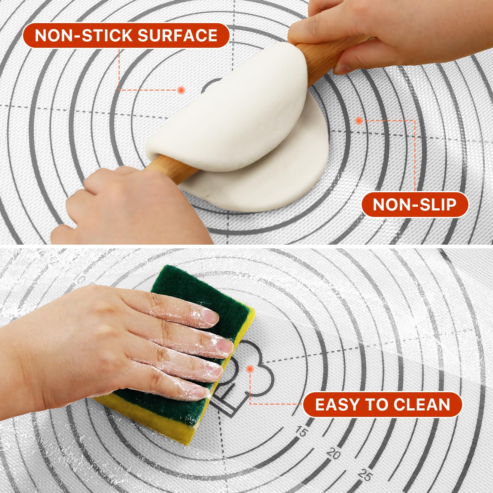 Silicone Mat, 28 x 20inch Extra Large Non-stick Pastry Baking Mat with Measurement, Resuable Thick Cookie Sheet Counter Mat, Dough Rolling Mat, Oven Liner, Fondant/Pie Crust Mat - Image 4