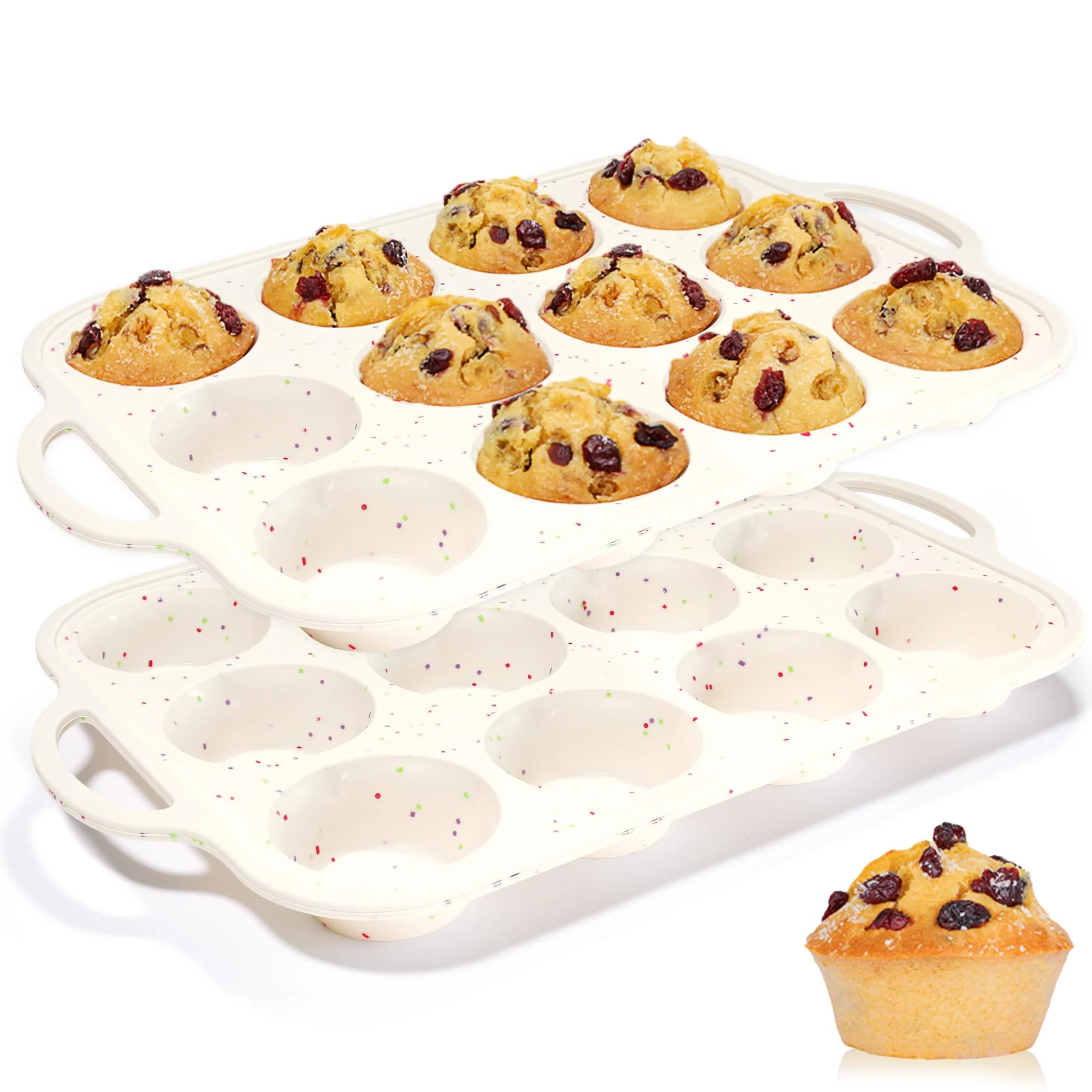 Silicone Muffin Pan, with Metal Reinforced Frame 2.8 Inch Regular Size Silicone Cupcake Pan Nonstick 12 Cups for Baking Homemade Muffins, Cupcakes, Egg Bites 2 Pack Dishwasher Safe BPA Free