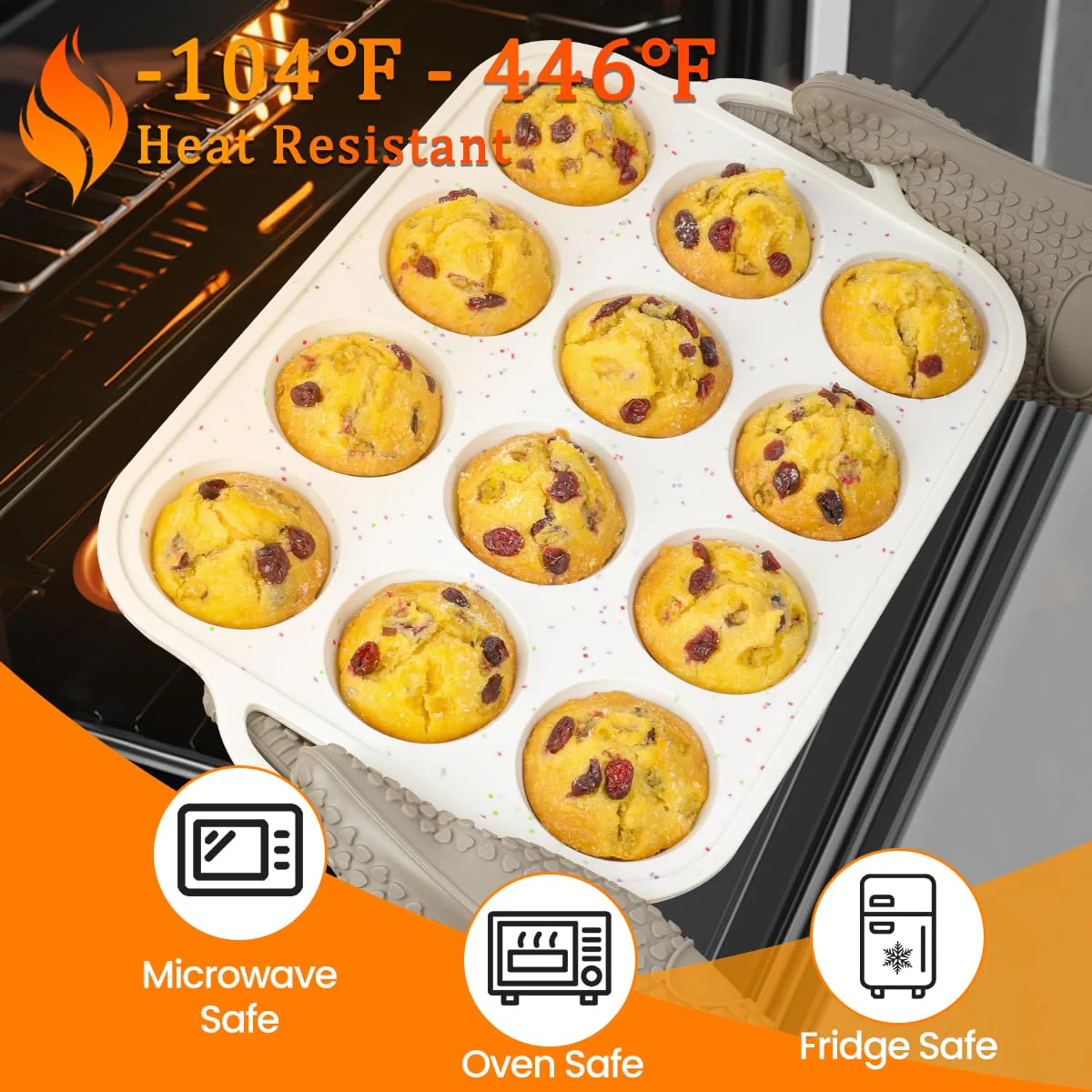 Silicone Muffin Pan, with Metal Reinforced Frame 2.8 Inch Regular Size Silicone Cupcake Pan Nonstick 12 Cups for Baking Homemade Muffins, Cupcakes, Egg Bites 2 Pack Dishwasher Safe BPA Free - Image 2