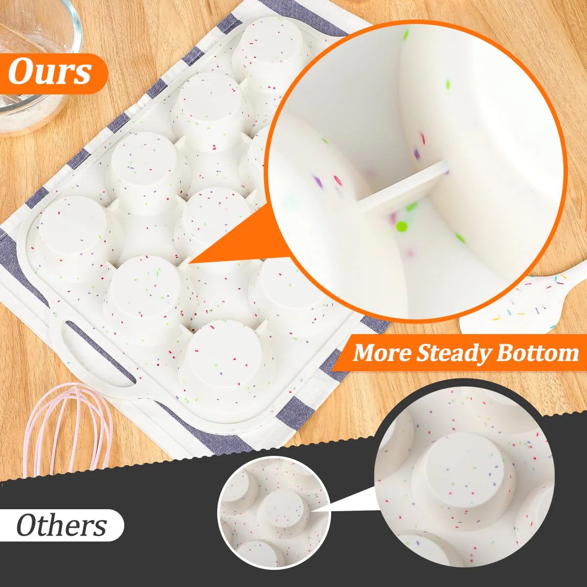 Silicone Muffin Pan, with Metal Reinforced Frame 2.8 Inch Regular Size Silicone Cupcake Pan Nonstick 12 Cups for Baking Homemade Muffins, Cupcakes, Egg Bites 2 Pack Dishwasher Safe BPA Free - Image 4