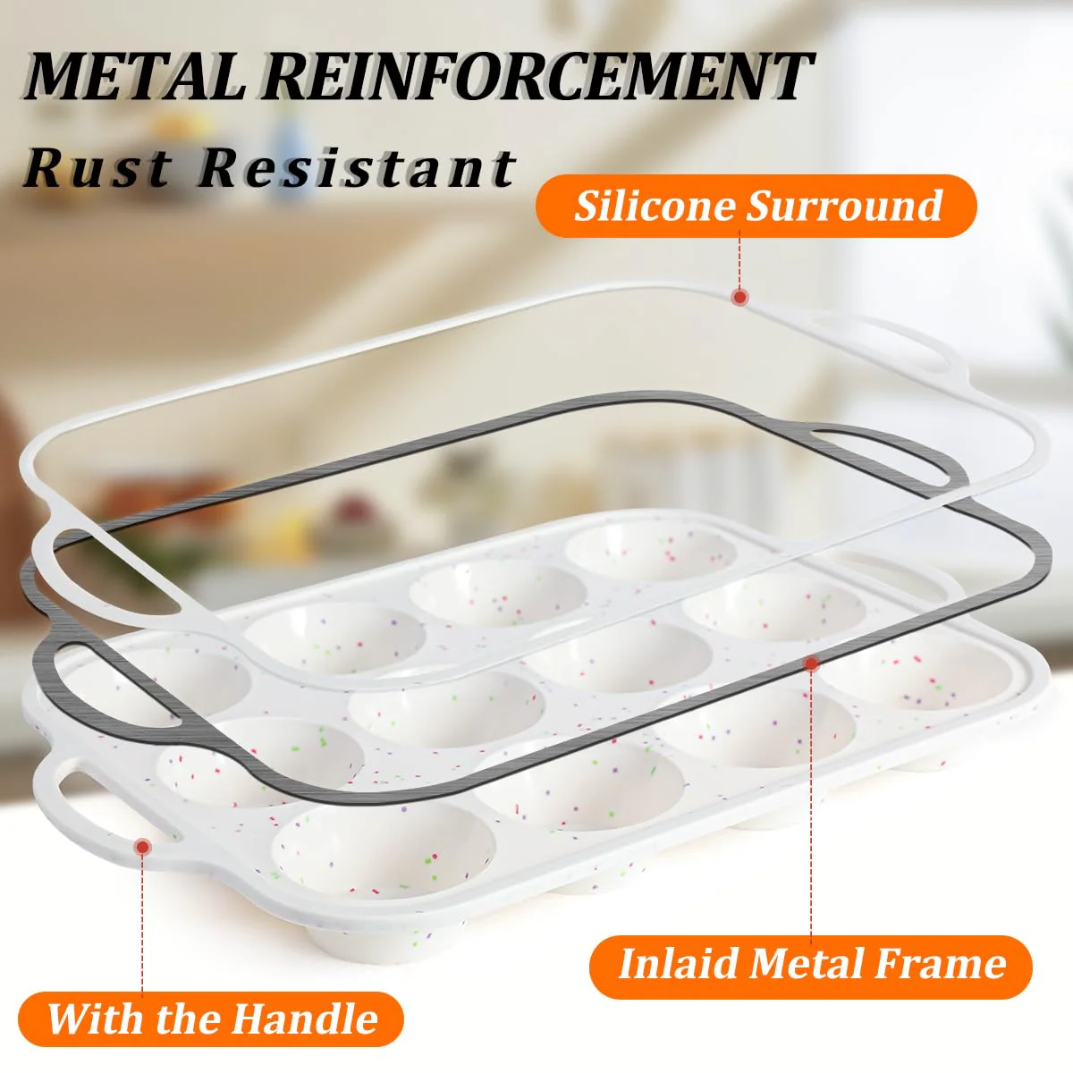 Silicone Muffin Pan, with Metal Reinforced Frame 2.8 Inch Regular Size Silicone Cupcake Pan Nonstick 12 Cups for Baking Homemade Muffins, Cupcakes, Egg Bites 2 Pack Dishwasher Safe BPA Free - Image 6
