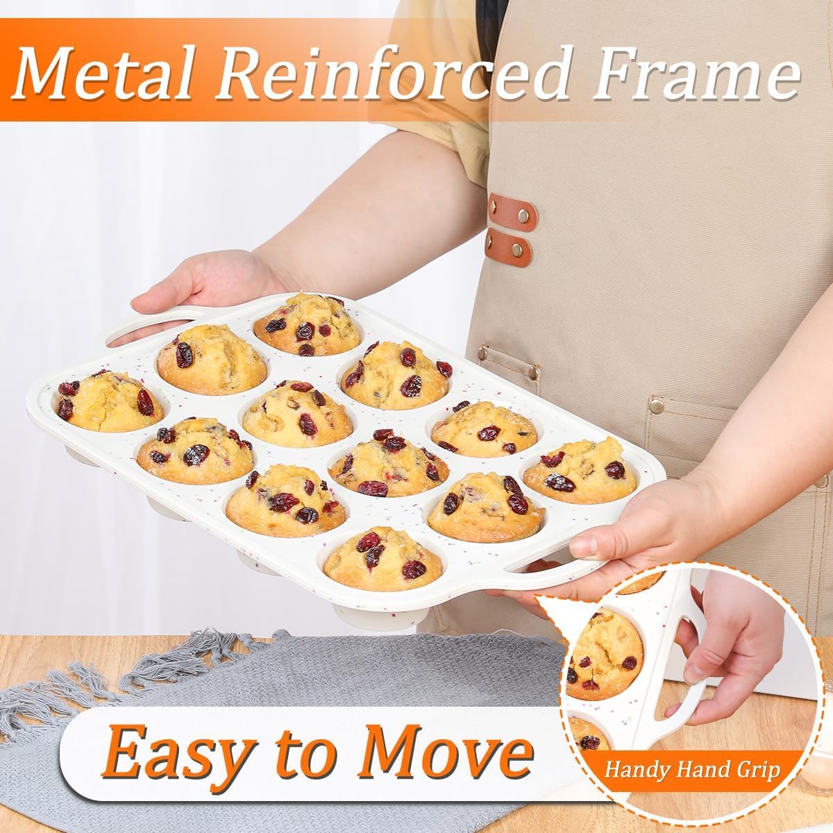 Silicone Muffin Pan, with Metal Reinforced Frame 2.8 Inch Regular Size Silicone Cupcake Pan Nonstick 12 Cups for Baking Homemade Muffins, Cupcakes, Egg Bites 2 Pack Dishwasher Safe BPA Free - Image 7